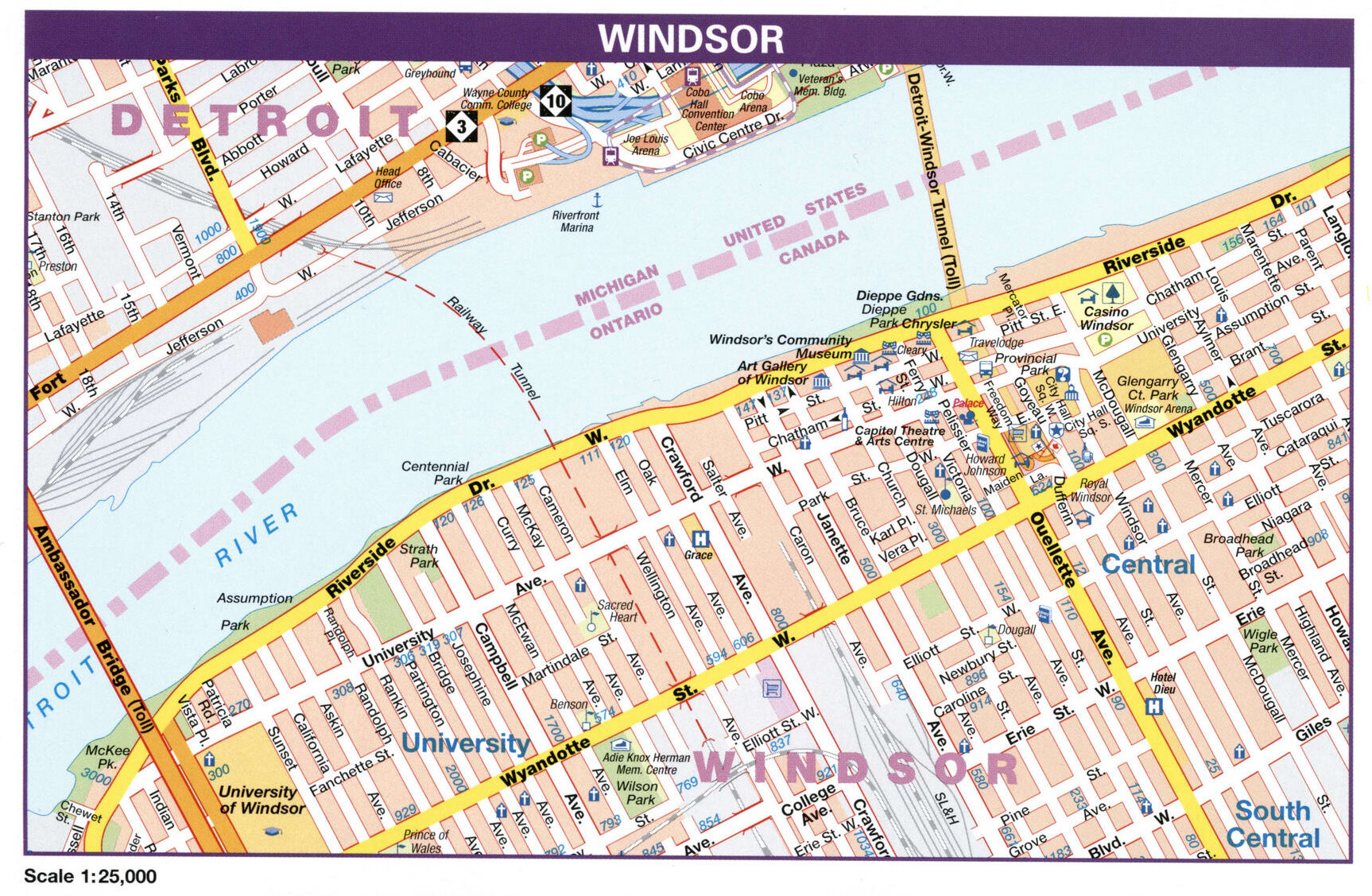Windsor city map. Detailed map of city Windsor with all streets and roads Windsor city map. Detailed map of city Windsor with all streets and roads