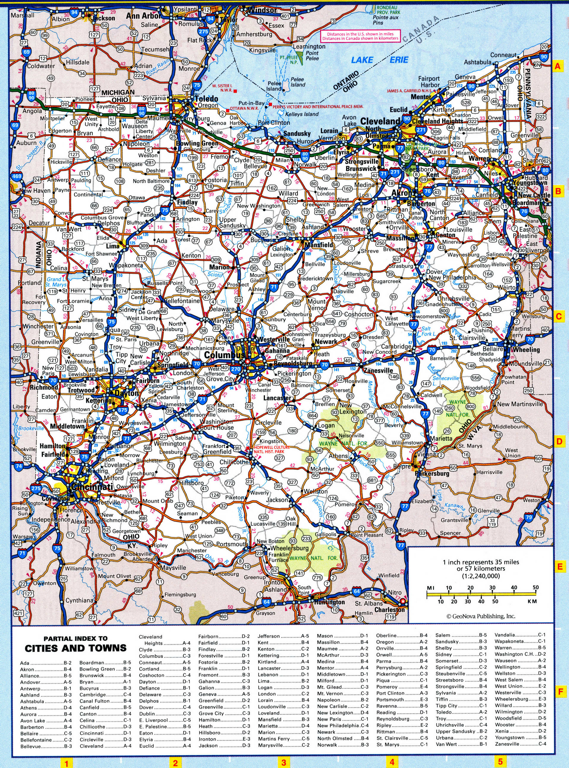 Ohio highway map. Detailed map of the Ohio highway with cities, villages, and rest areas. Ohio highway map. Detailed map of the Ohio highway with cities, villages, and rest areas.