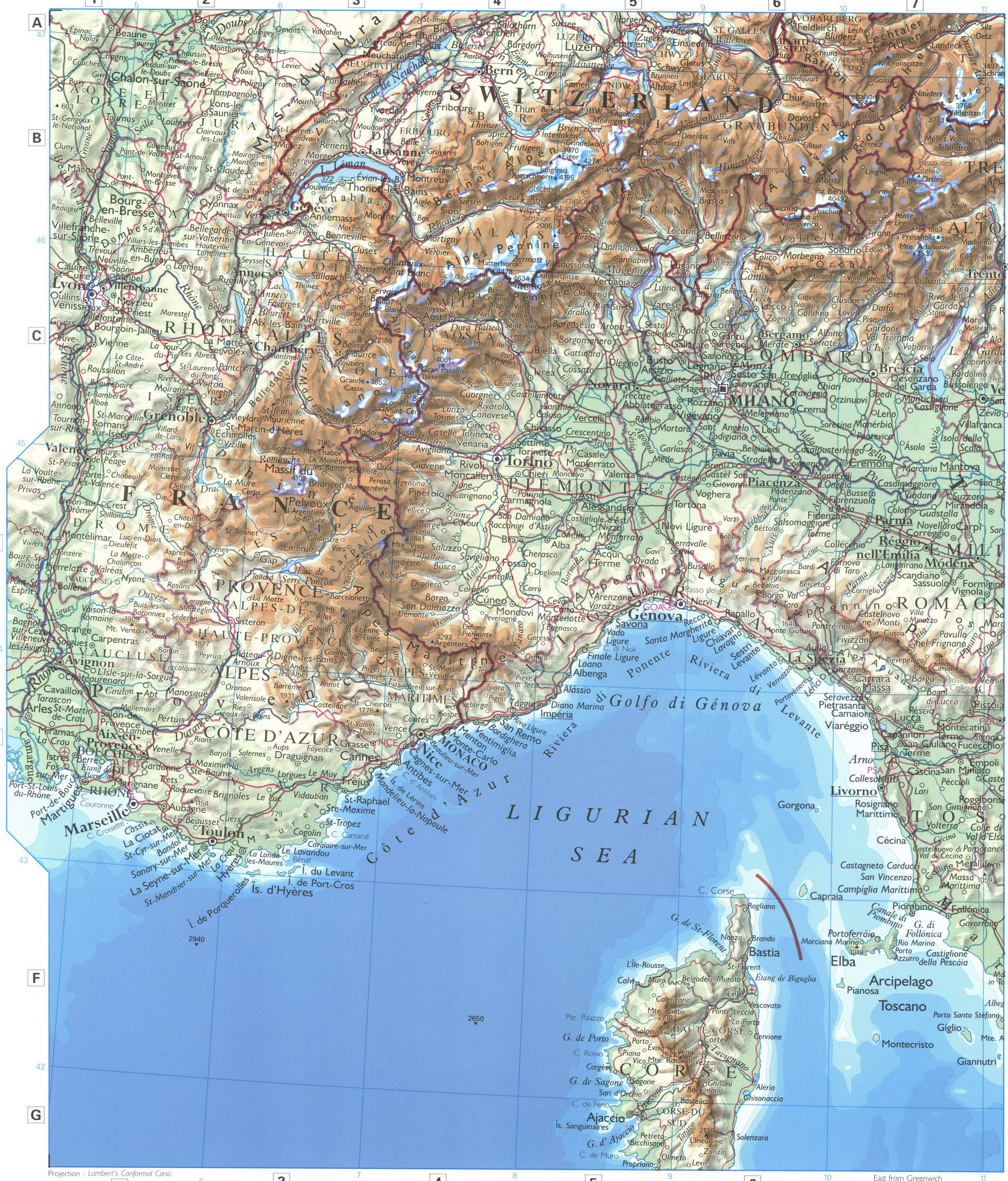 Northern Italy map. Detailed physical map of the region of Northern Italy with cities and roads. Northern Italy map. Detailed physical map of the region of Northern Italy with cities and roads.