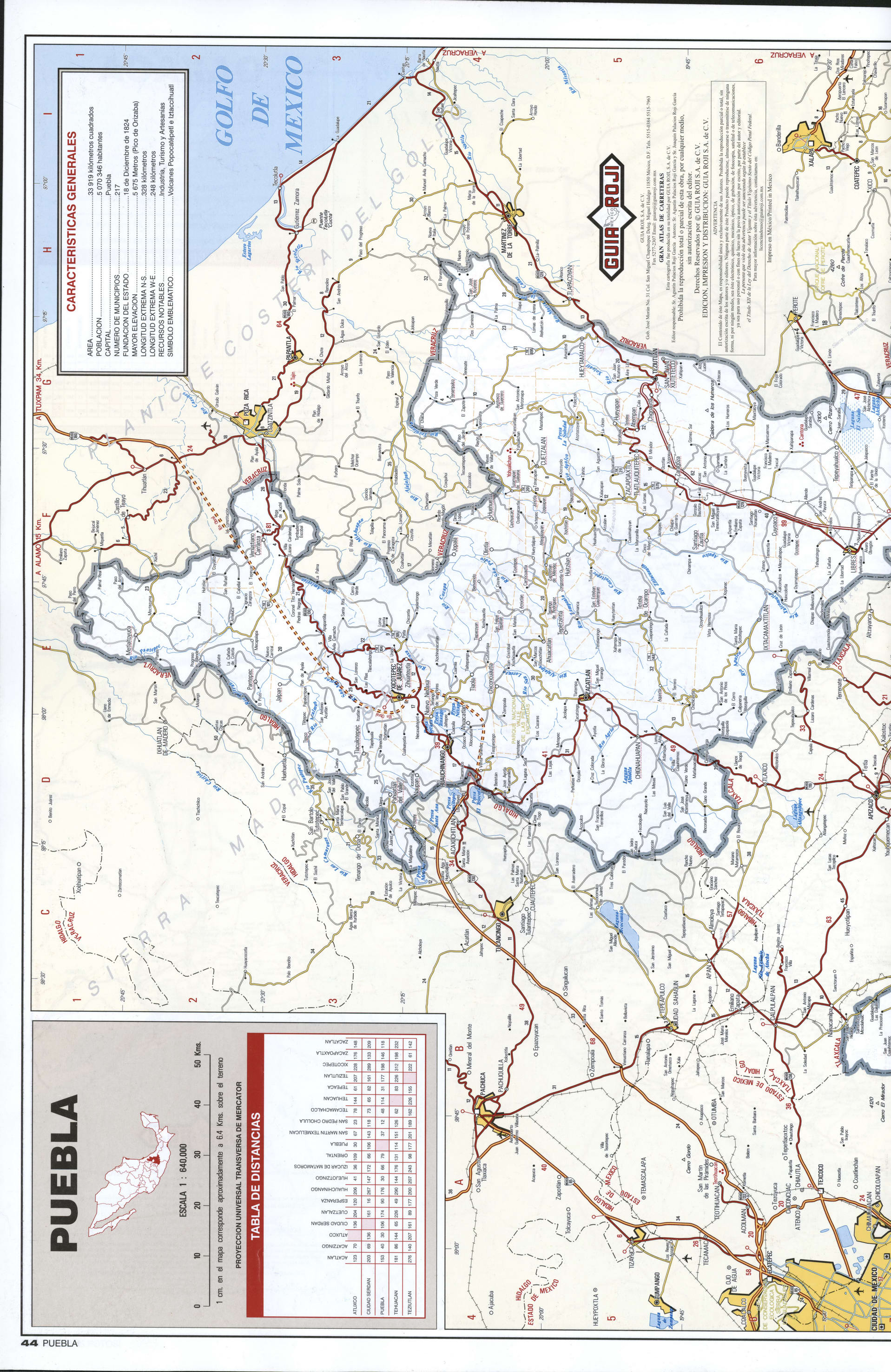 Puebla state map northern. Detailed map of the Mexican state of Puebla with roads, cities, villages Puebla state map northern. Detailed map of the Mexican state of Puebla with roads, cities, villages