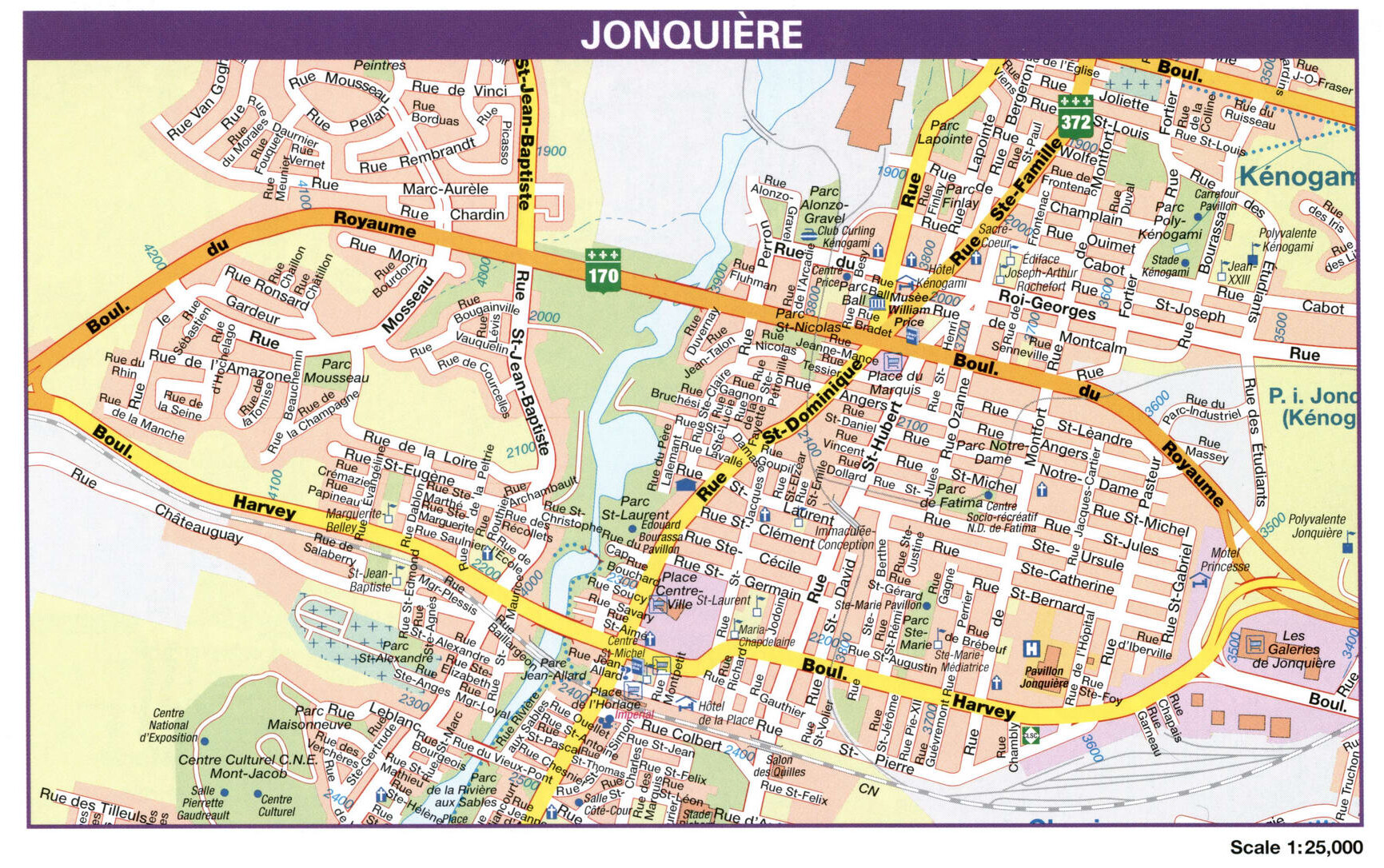 Jonquiere city map. Detailed map of city Jonquiere with all streets and roads Jonquiere city map. Detailed map of city Jonquiere with all streets and roads