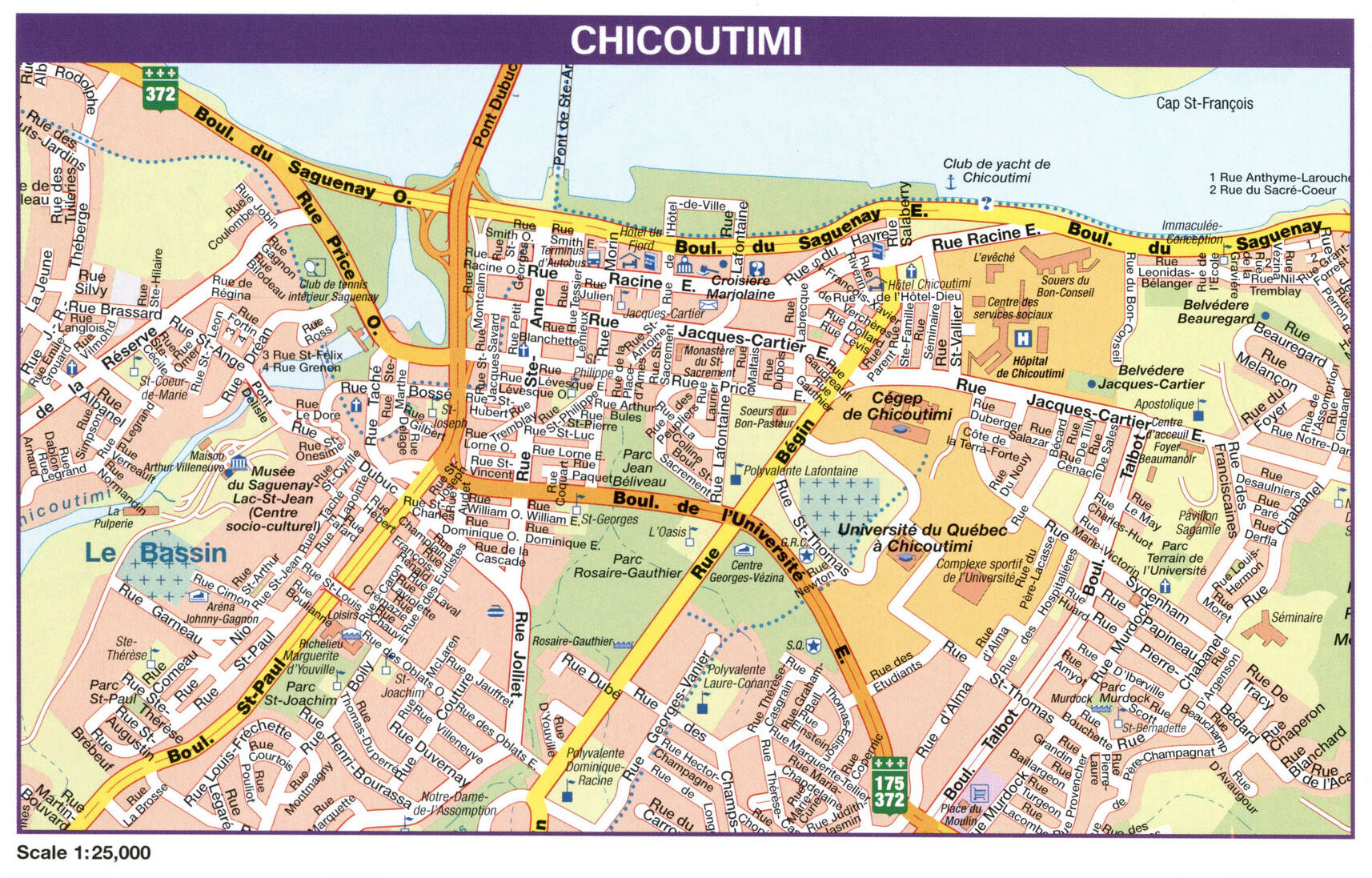 Chicoutimi city map. Detailed map of the Canadian city Chicoutimi with all streets and roads. Chicoutimi city map. Detailed map of the Canadian city Chicoutimi with all streets and roads.