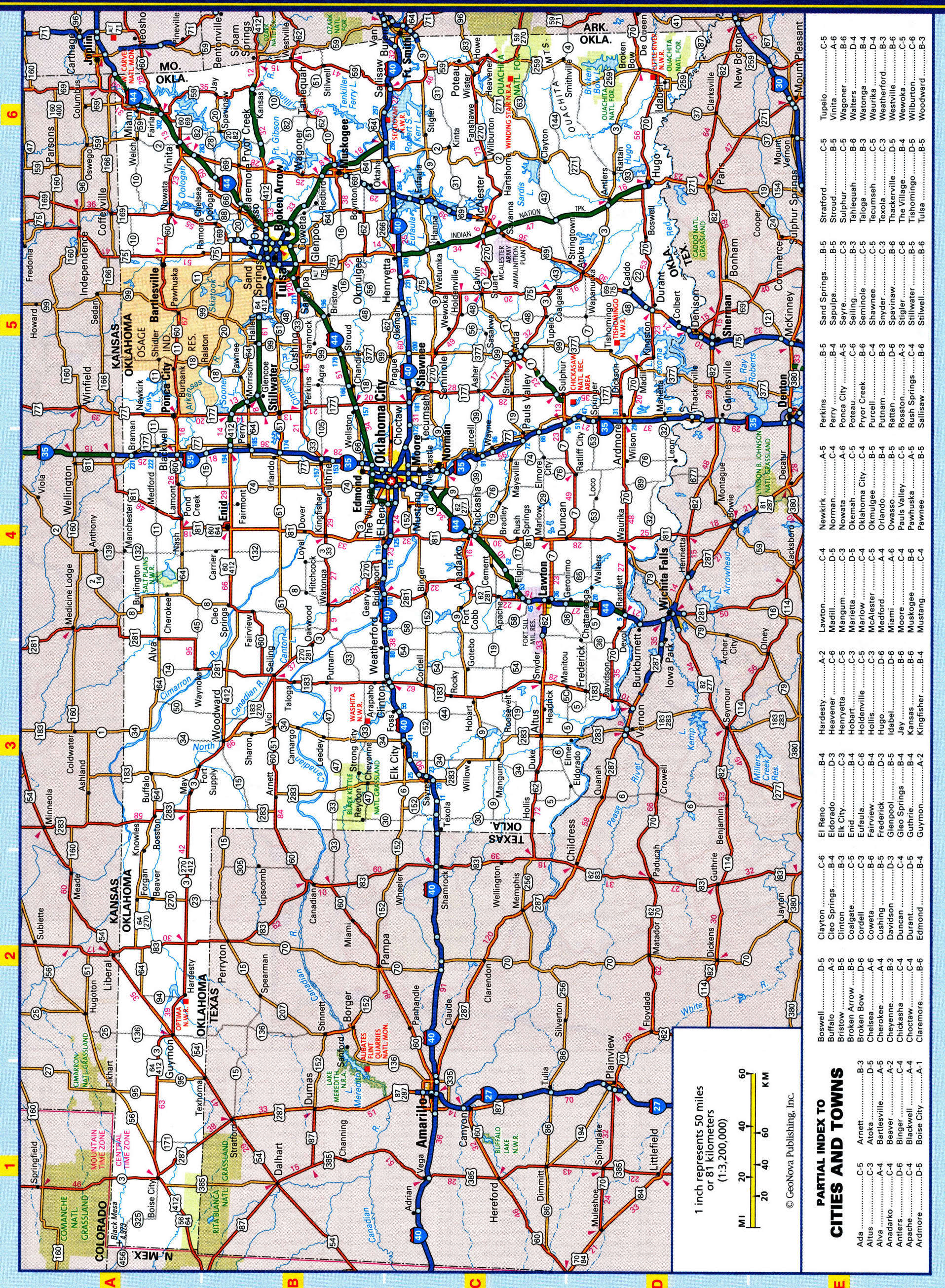 Oklahoma highway map. Detailed map of the Oklahoma highway with cities, villages, and rest areas. Oklahoma highway map. Detailed map of the Oklahoma highway with cities, villages, and rest areas.