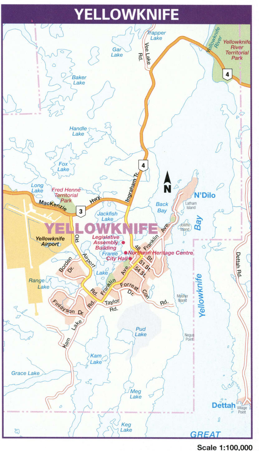 Yellowknife city map. Detailed map of the Canadian city Yellowknife with all streets and roads. Yellowknife city map. Detailed map of the Canadian city Yellowknife with all streets and roads.