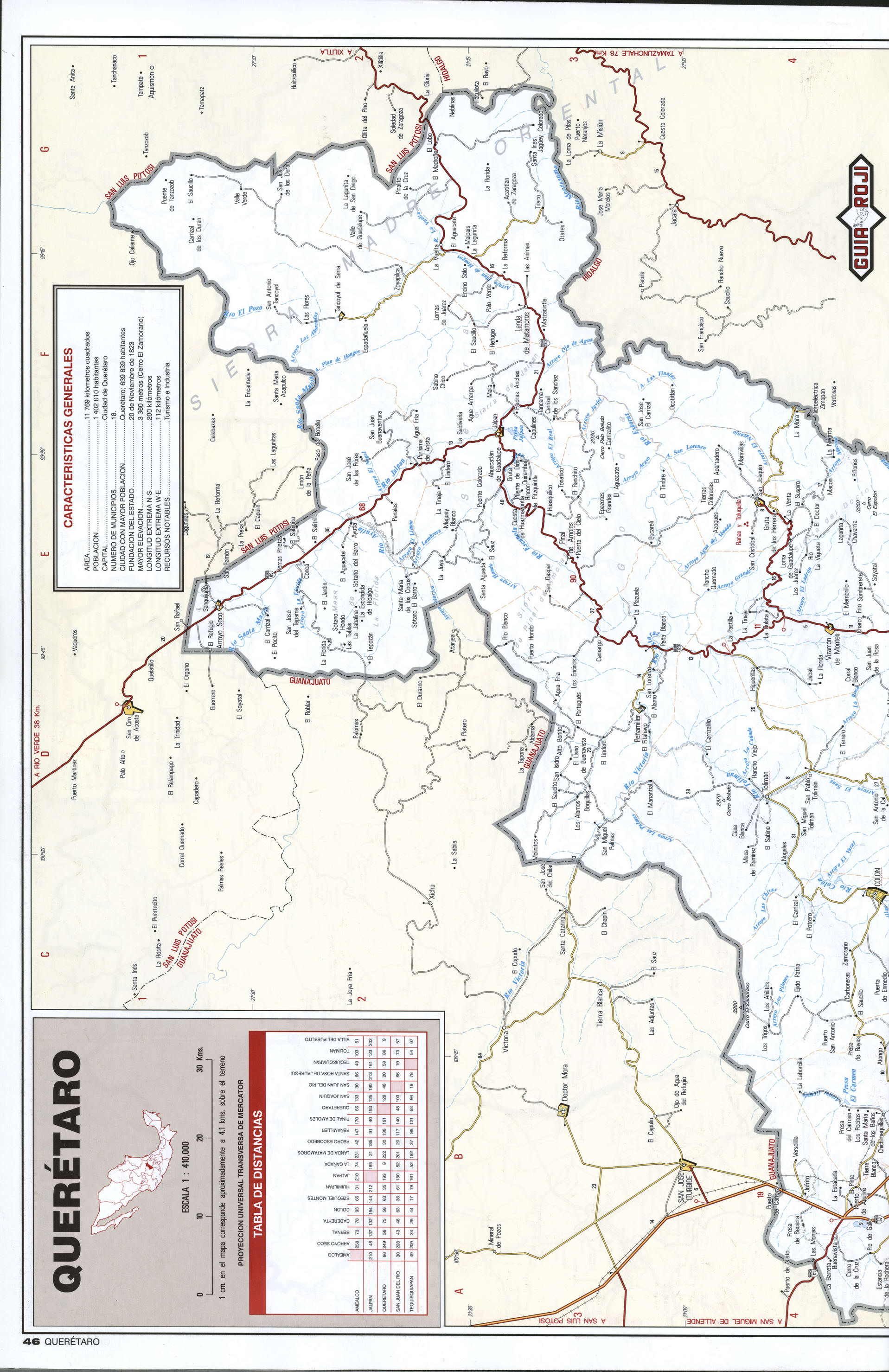 Queretaro state map northern. Detailed map of the Mexican state of Queretaro with roads, cities, villages Queretaro state map northern. Detailed map of the Mexican state of Queretaro with roads, cities, villages
