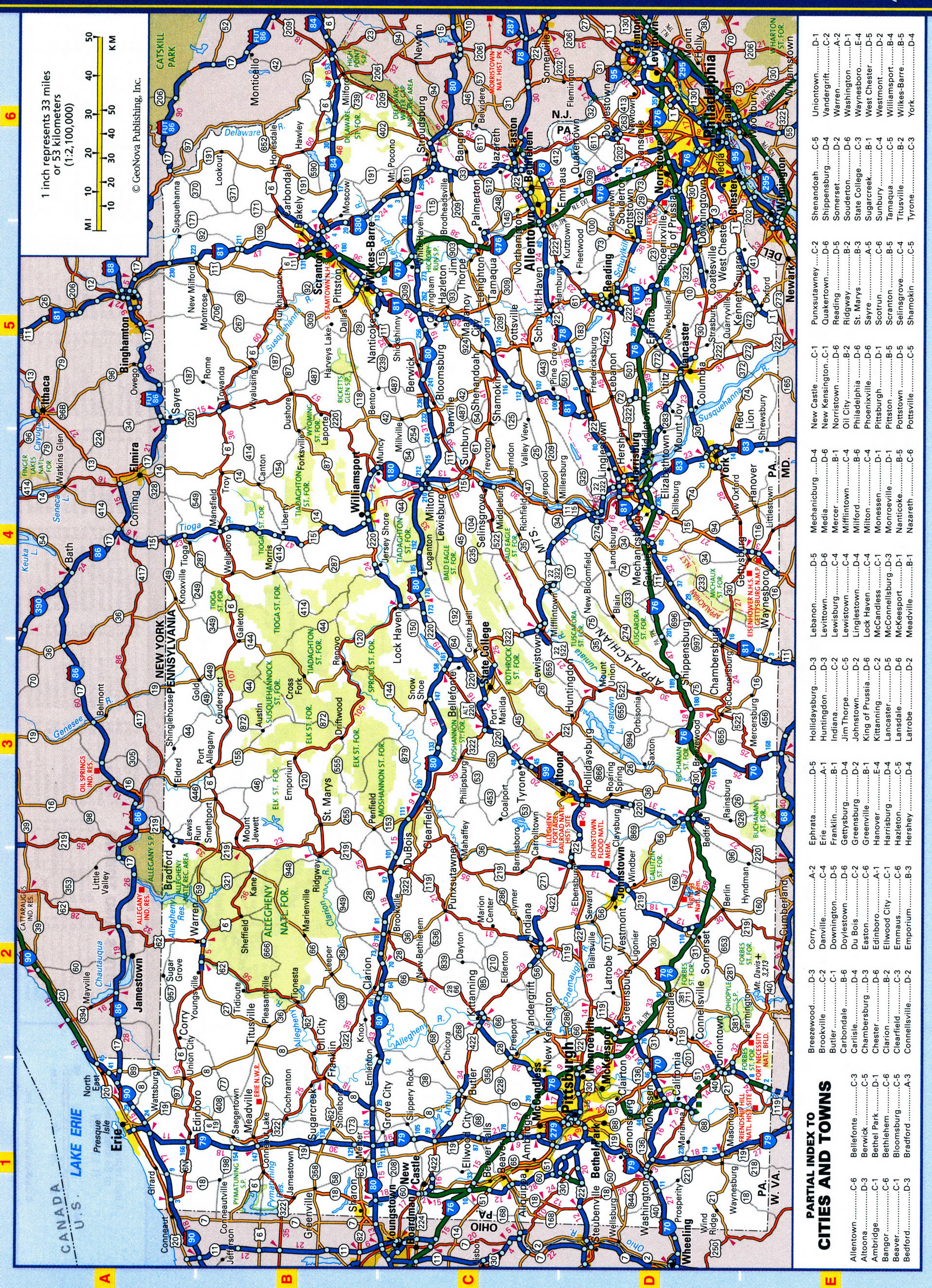 Pennsylvania highways map. Detailed map of the Pennsylvania highway with cities, villages, and rest areas. Pennsylvania highways map. Detailed map of the Pennsylvania highway with cities, villages, and rest areas.