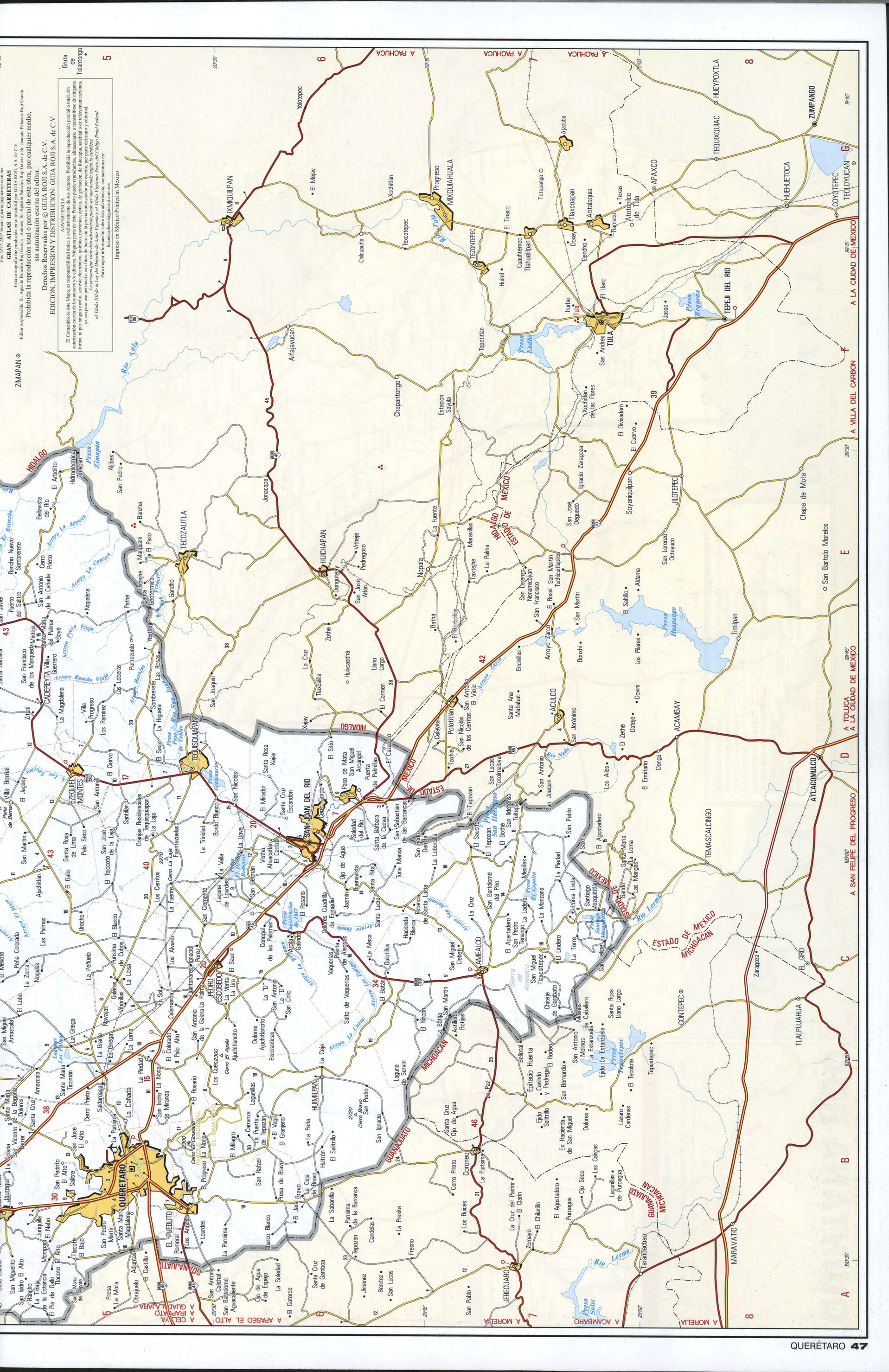 Queretaro state map southern. Detailed map of the Mexican state of Queretaro with roads, cities, villages Queretaro state map southern. Detailed map of the Mexican state of Queretaro with roads, cities, villages