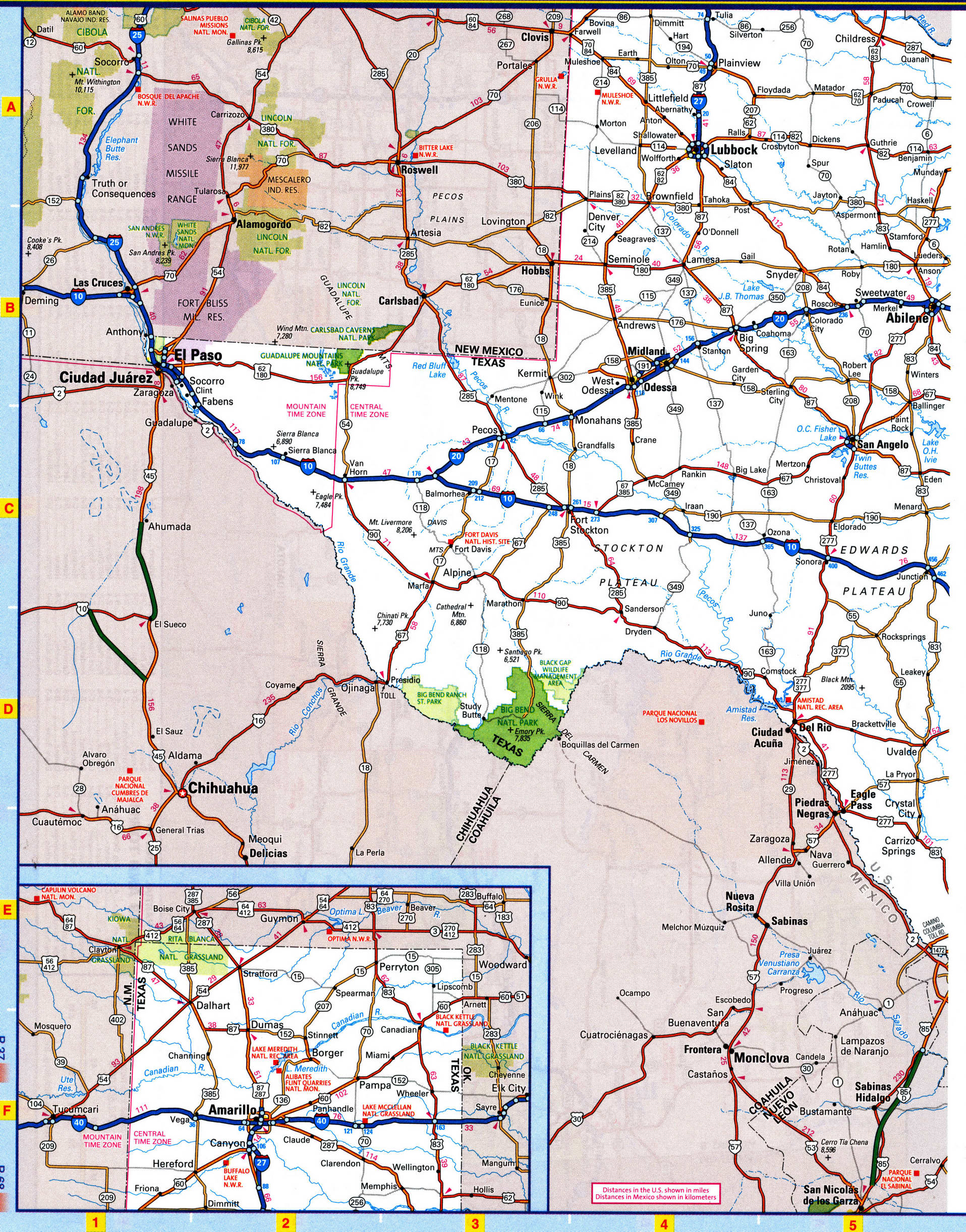 Western Texas highway map. Detailed map of the Texas highway with cities, villages, and rest areas. Western Texas highway map. Detailed map of the Texas highway with cities, villages, and rest areas.