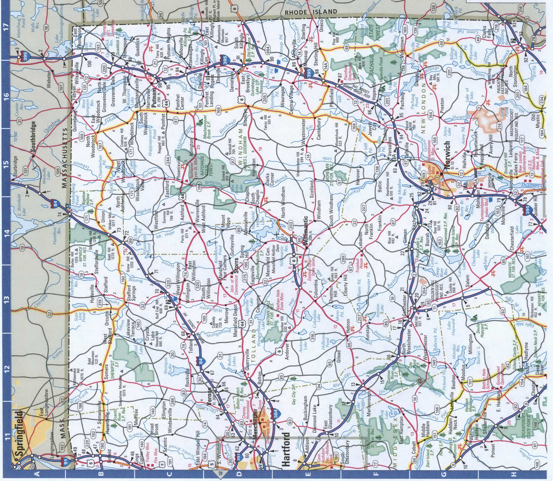 East Connecticut map. A detailed map of all the roads in the state of Connecticut with distances between cities and towns. East Connecticut map. A detailed map of all the roads in the state of Connecticut with distances between cities and towns.