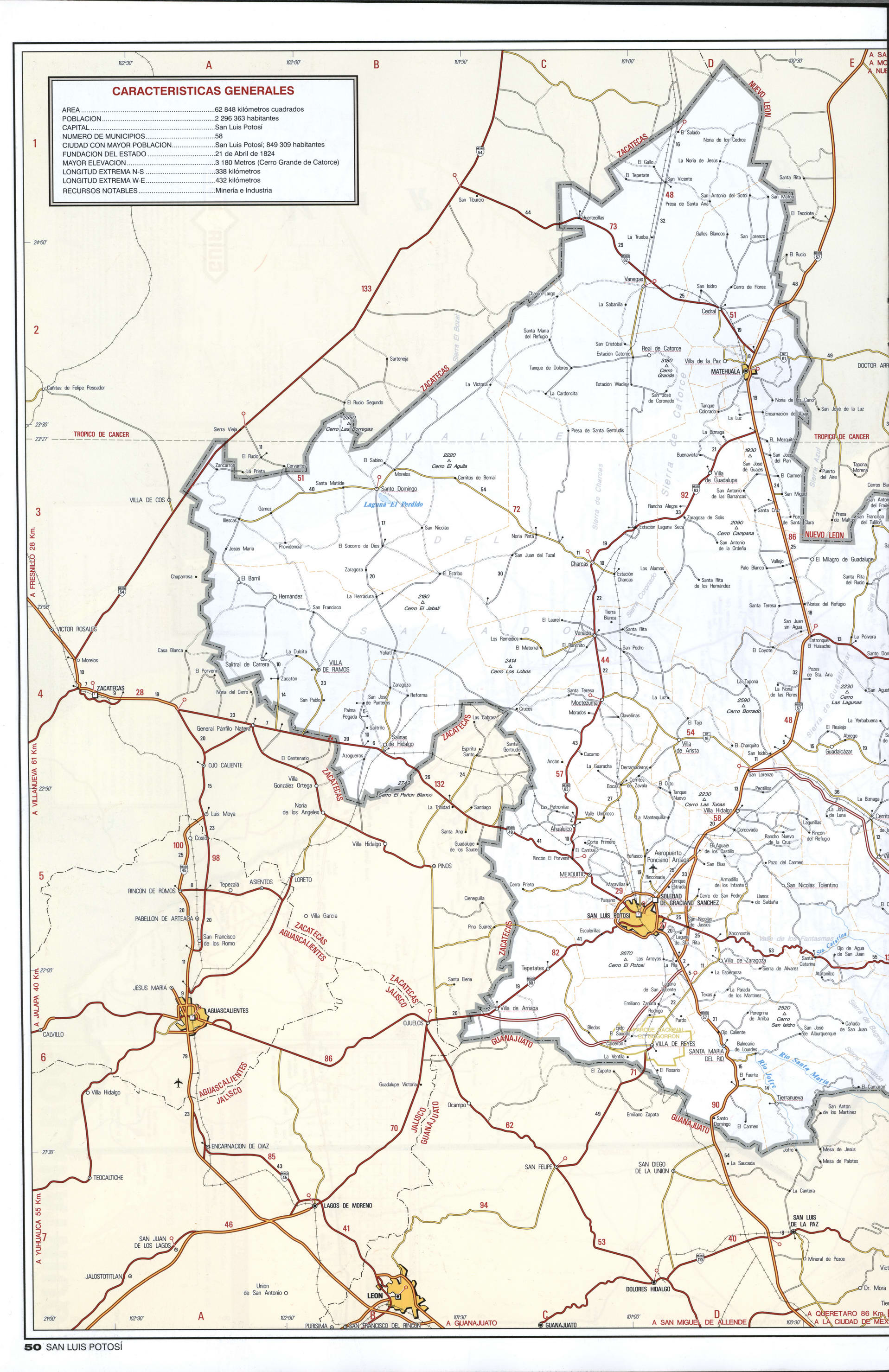 San Luis Potosi map western. Detailed map of the region of Mexico San Luis Potosi with roads and cities San Luis Potosi map western. Detailed map of the region of Mexico San Luis Potosi with roads and cities