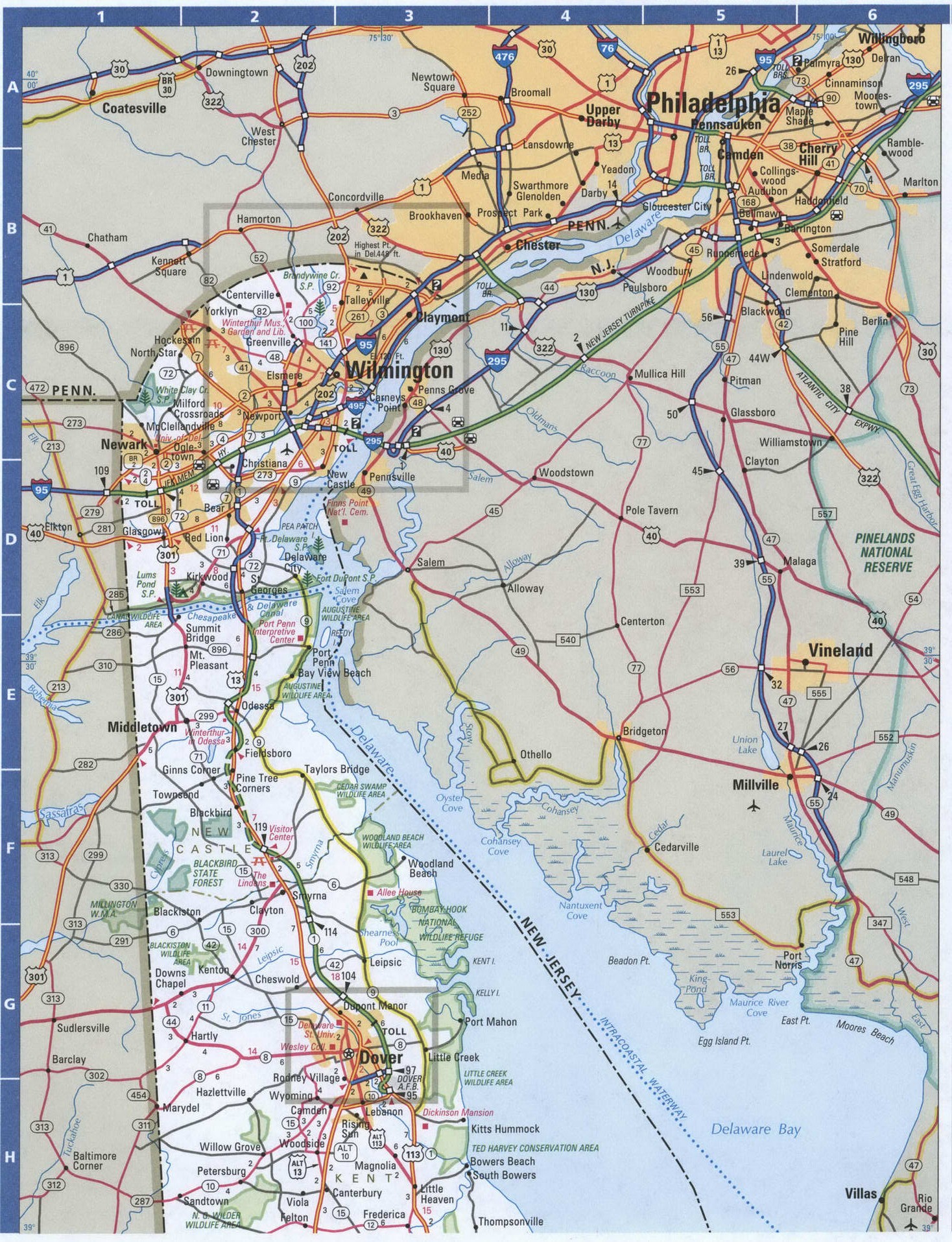 Delaware roads map. A detailed map of all the roads in the state of Delaware with distances between cities and towns. Delaware roads map. A detailed map of all the roads in the state of Delaware with distances between cities and towns.