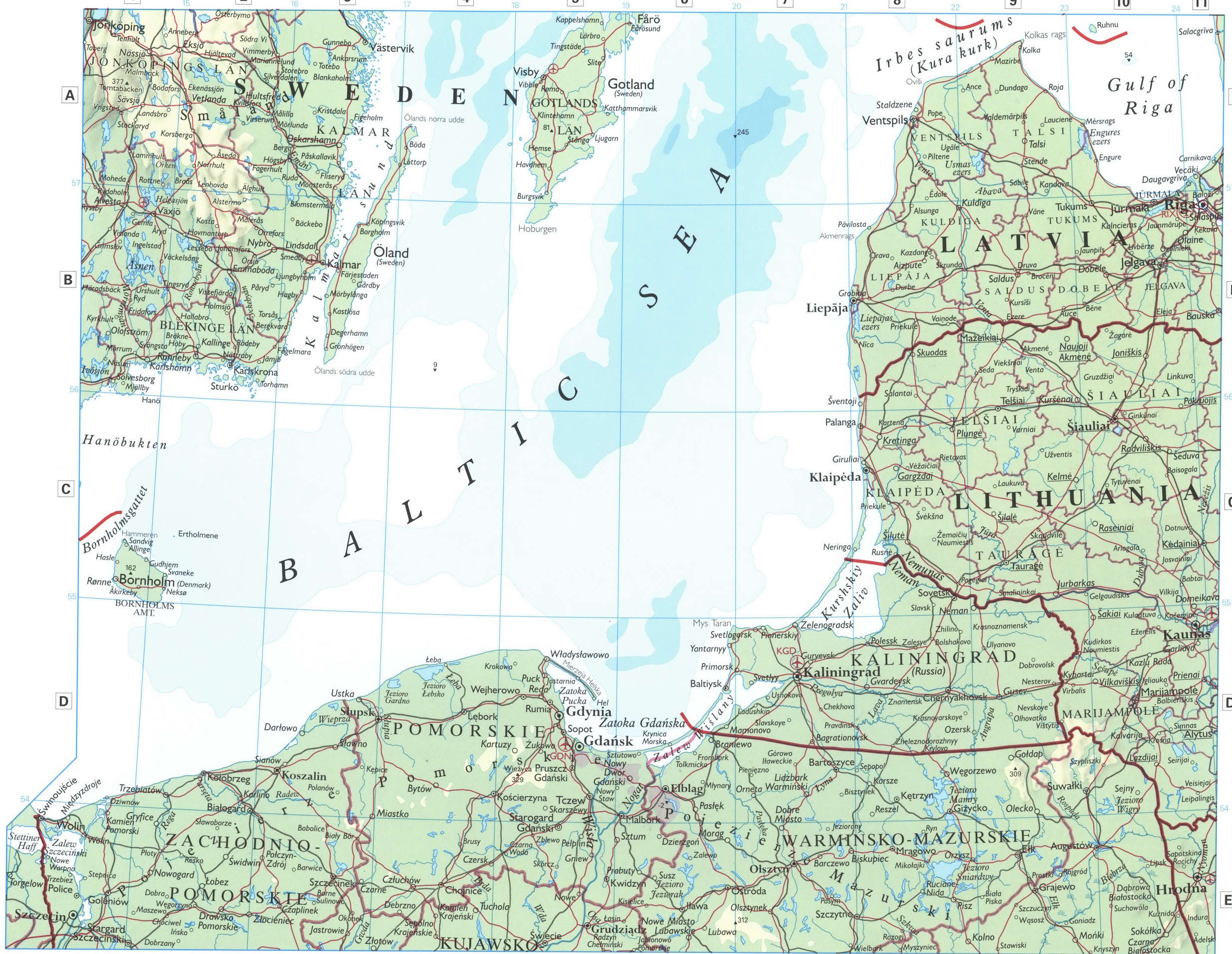 Poland and Baltic sea map. A detailed large-scale physical map of northern Poland and the Baltic states. Poland and Baltic sea map. A detailed large-scale physical map of northern Poland and the Baltic states.