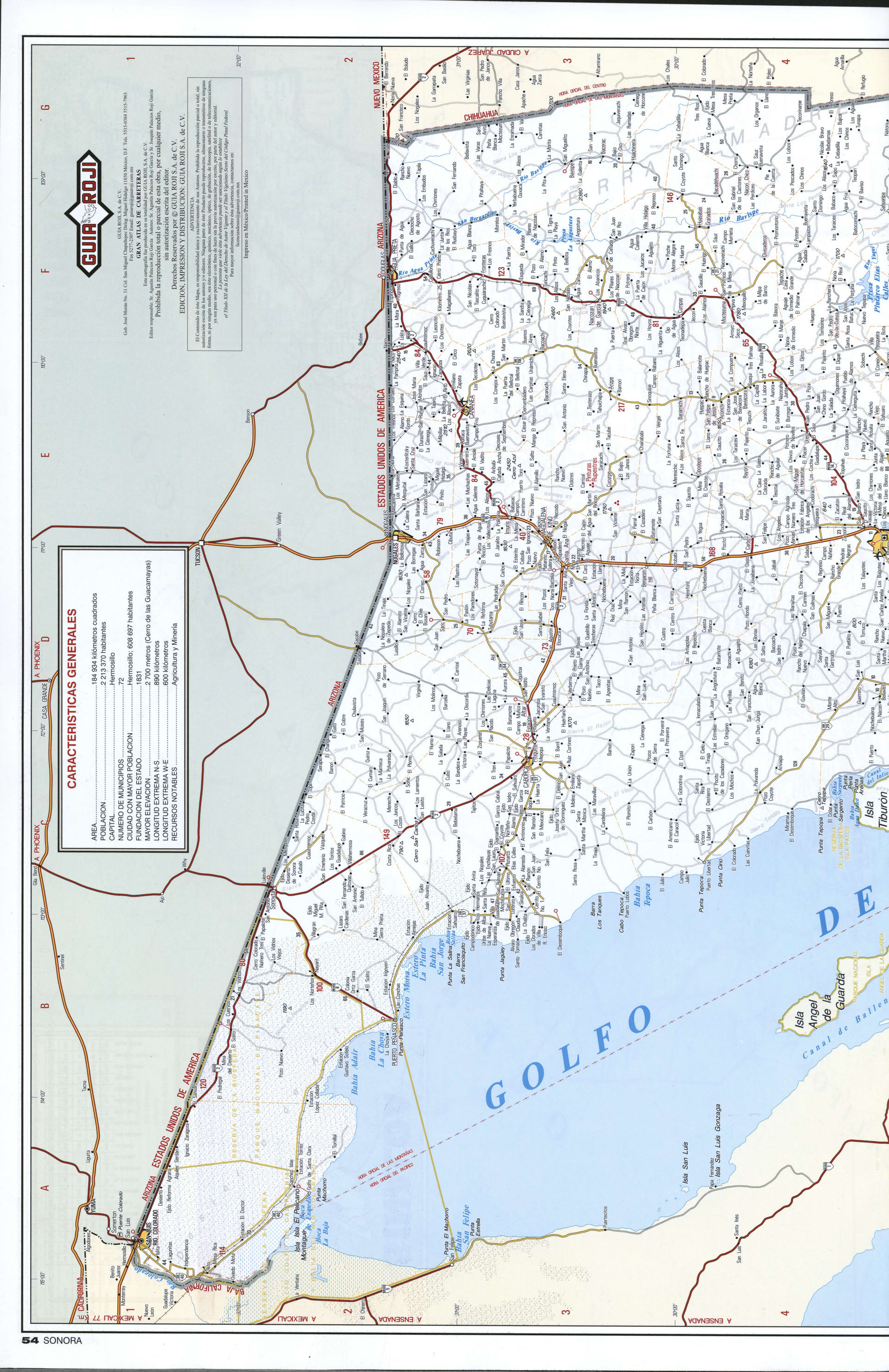 Sonora state map northern. Detailed map of the region of Mexico Sonora with roads and cities Sonora state map northern. Detailed map of the region of Mexico Sonora with roads and cities