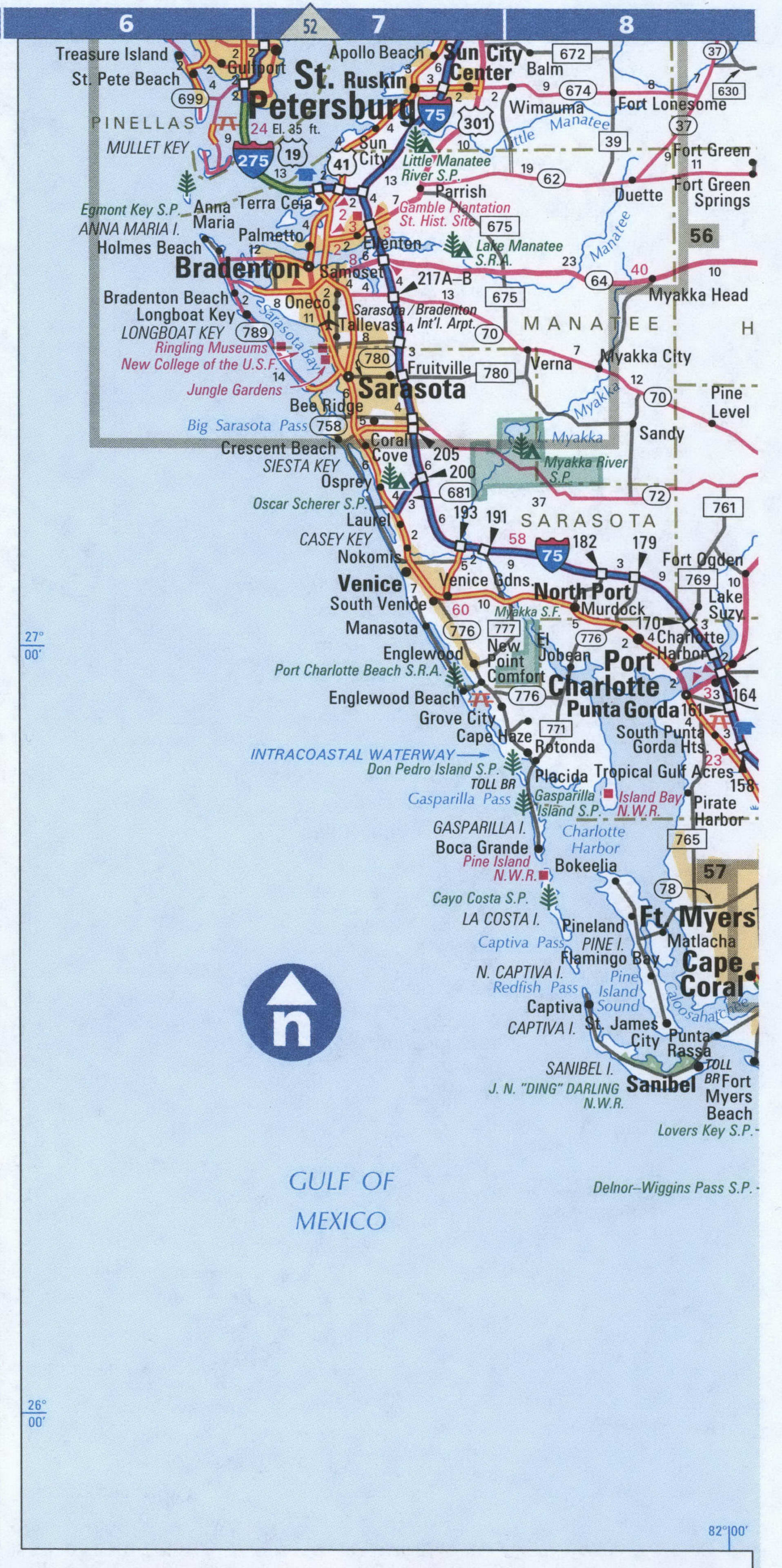 Southern Florida map. Detailed map of all roads in Florida with distances between cities and towns. Southern Florida map. Detailed map of all roads in Florida with distances between cities and towns.