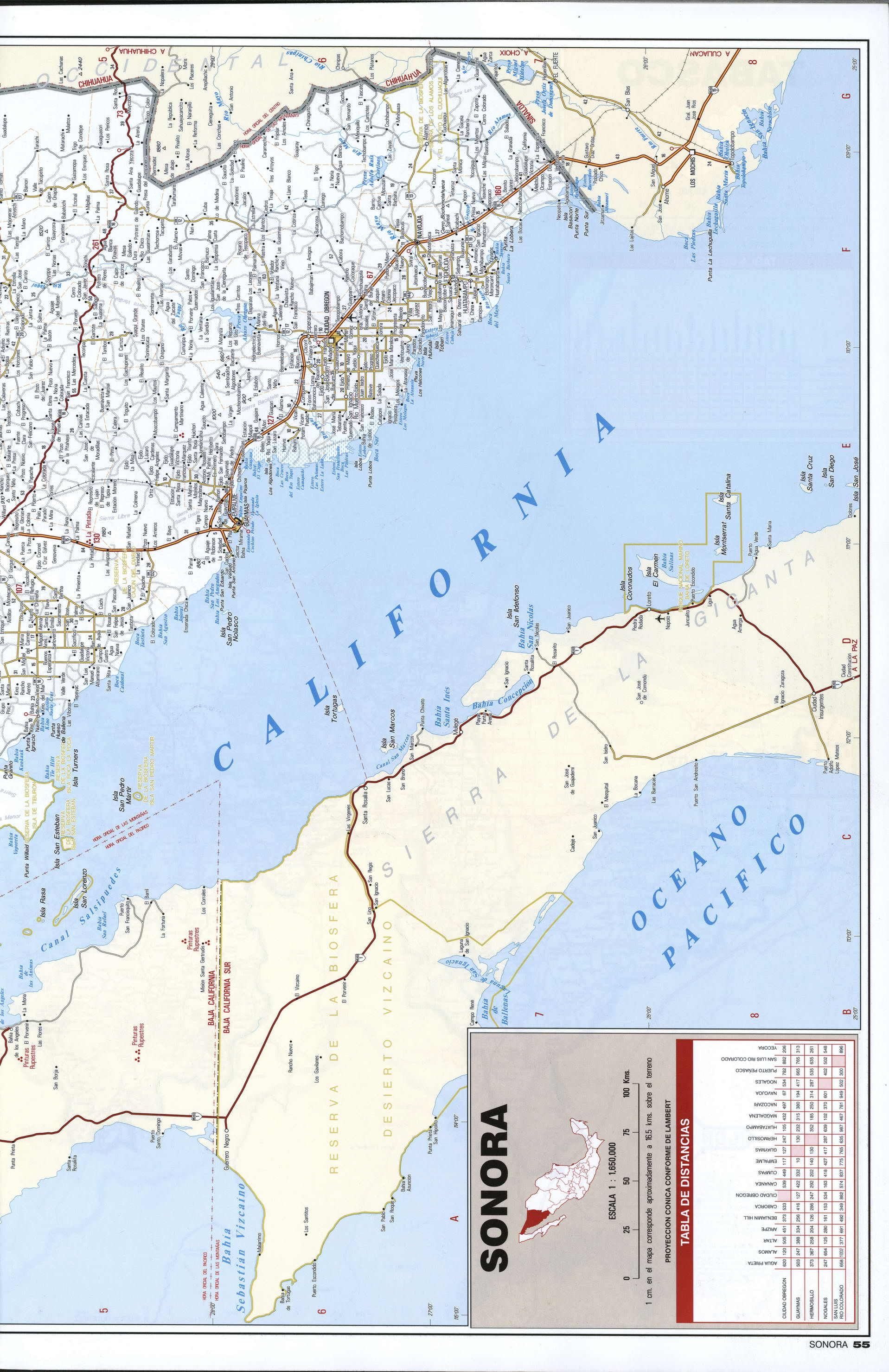 Sonora state map southern. Detailed map of the region of Mexico Sonora with roads and cities Sonora state map southern. Detailed map of the region of Mexico Sonora with roads and cities