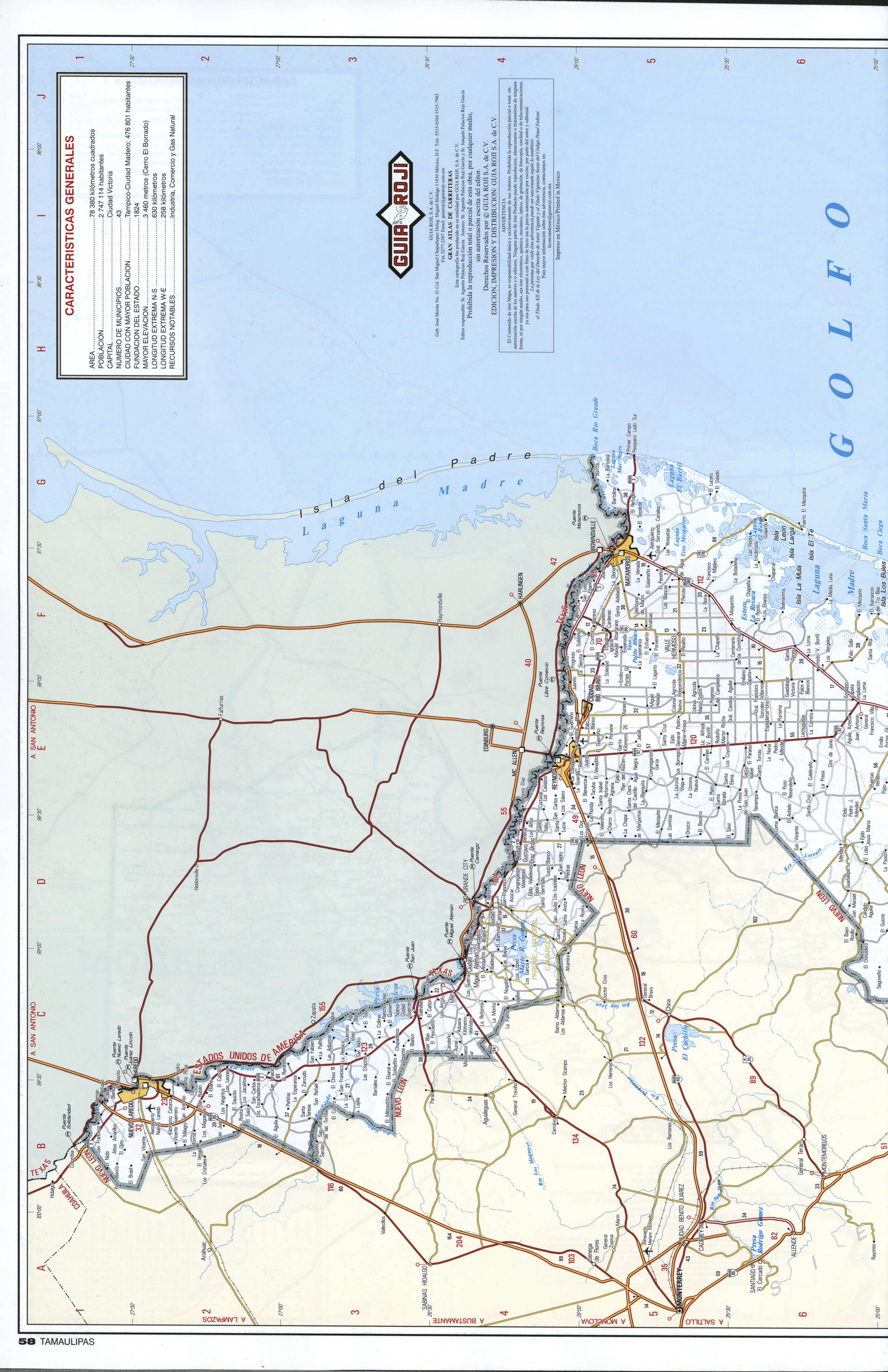 Tamaulipas state map northern. Detailed map of the Mexican state of Tamaulipas with roads, cities, villages Tamaulipas state map northern. Detailed map of the Mexican state of Tamaulipas with roads, cities, villages