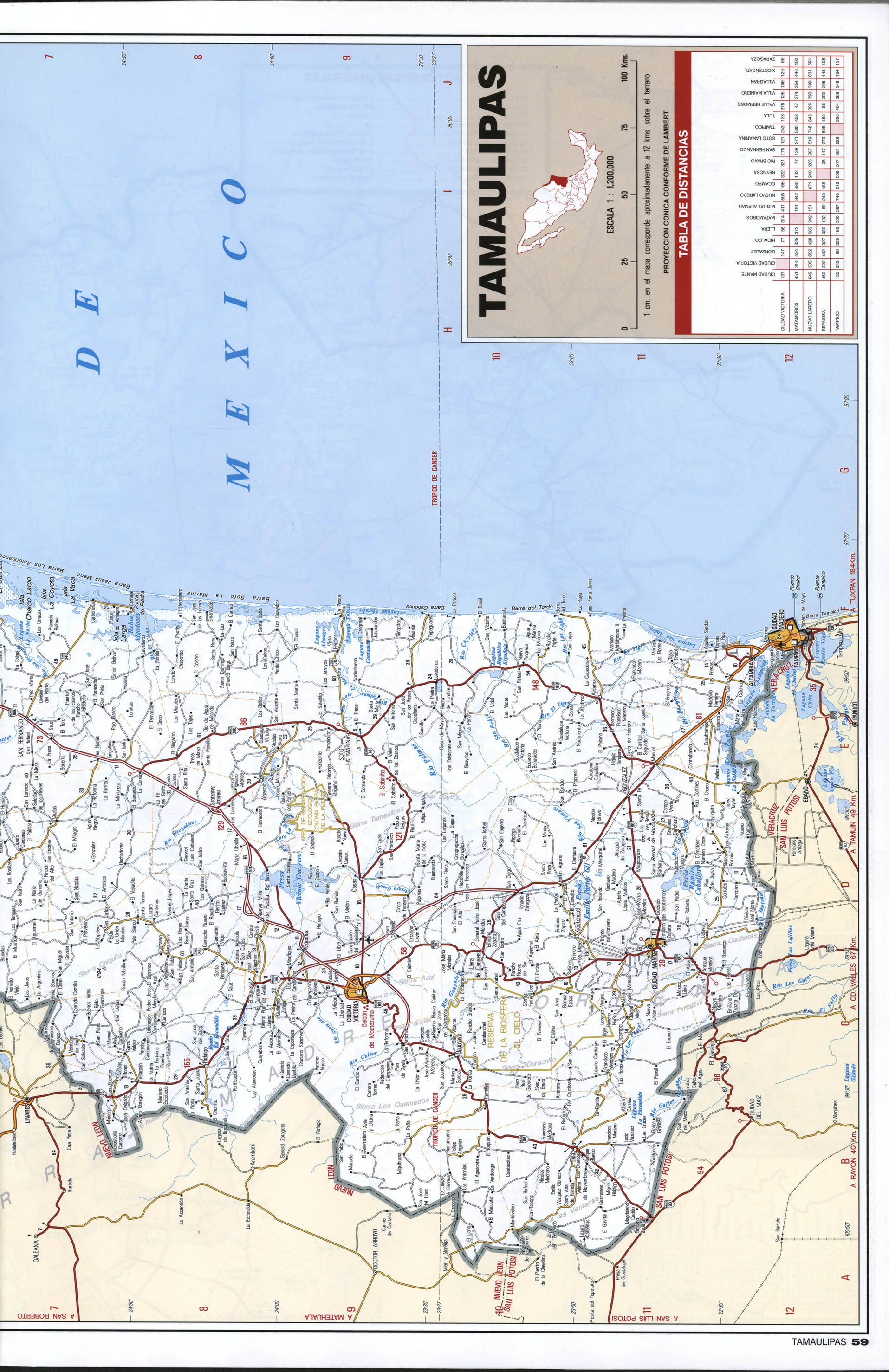 Tamaulipas state map southern. Detailed map of the Mexican state of Tamaulipas with roads, cities, villages Tamaulipas state map southern. Detailed map of the Mexican state of Tamaulipas with roads, cities, villages