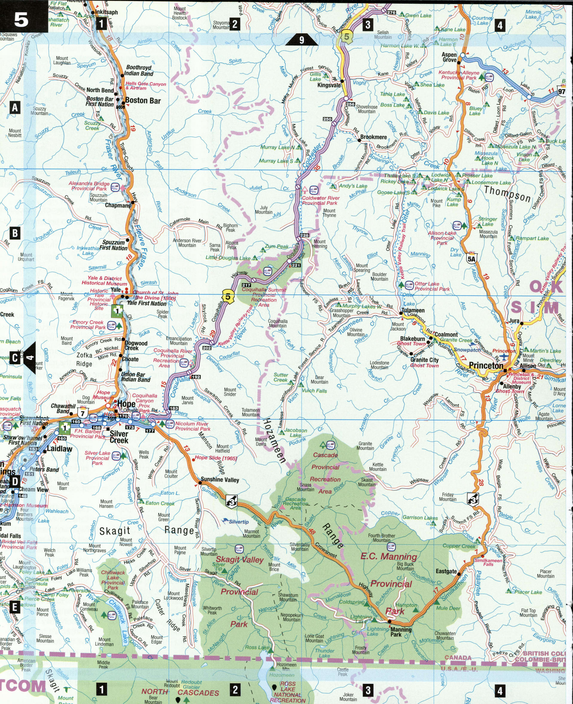 Map Okanagan Similkameen. Detailed map of the surroundings of Kelowna with roads, villages, names of rivers and streams, mountains, and hills. Map Okanagan Similkameen. Detailed map of the surroundings of Kelowna with roads, villages, names of rivers and streams, mountains, and hills.