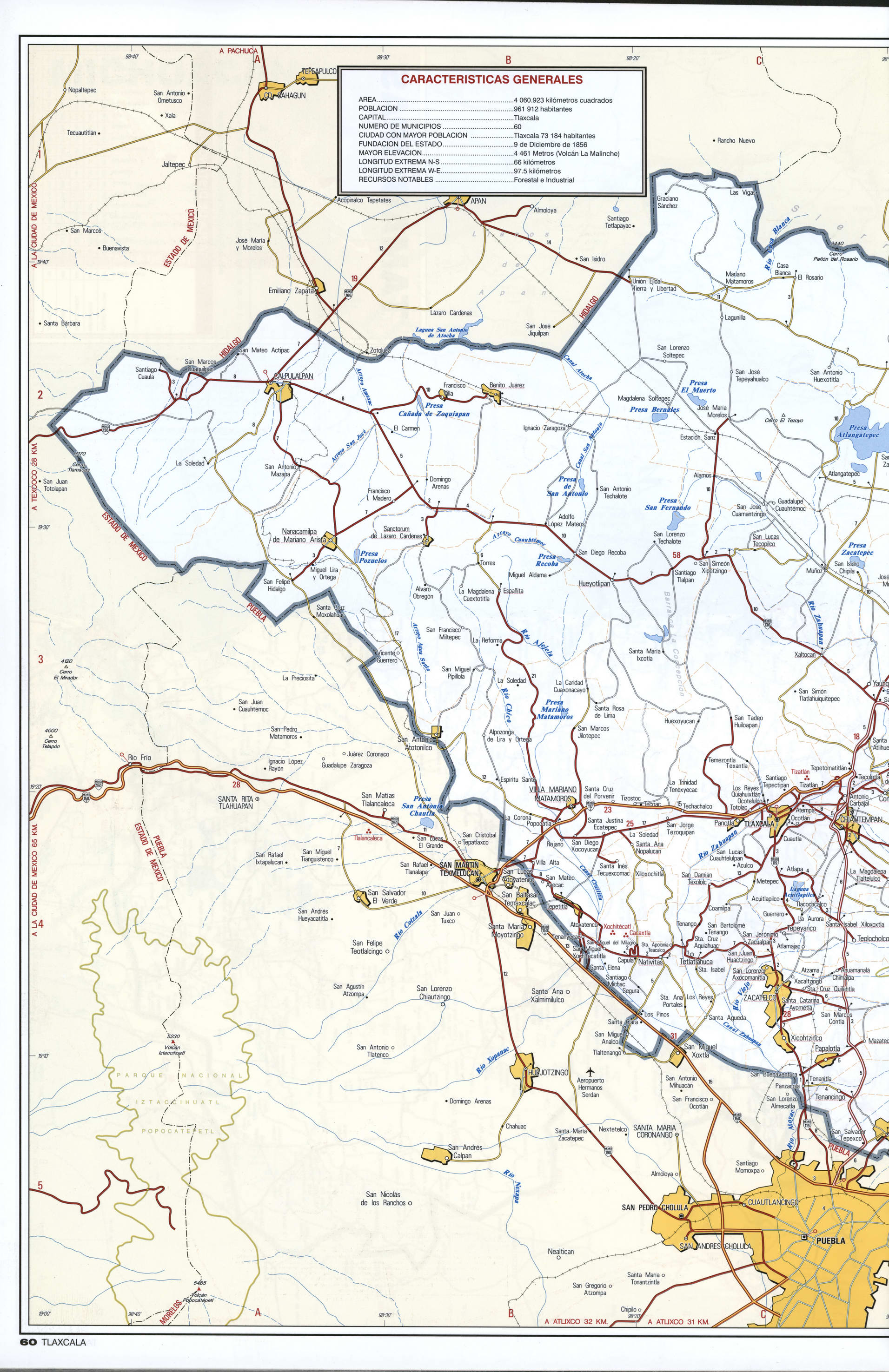 Tlaxcala state map western. Detailed map of the Mexican state of Tlaxcala with roads, cities, villages Tlaxcala state map western. Detailed map of the Mexican state of Tlaxcala with roads, cities, villages