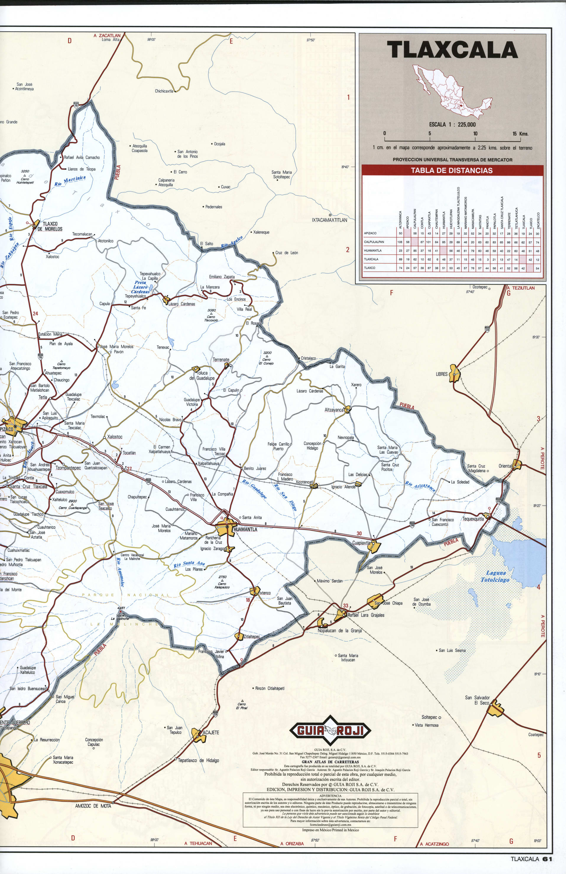 Tlaxcala state map eastern. Detailed map of the Mexican state of Tlaxcala with roads, cities, villages Tlaxcala state map eastern. Detailed map of the Mexican state of Tlaxcala with roads, cities, villages