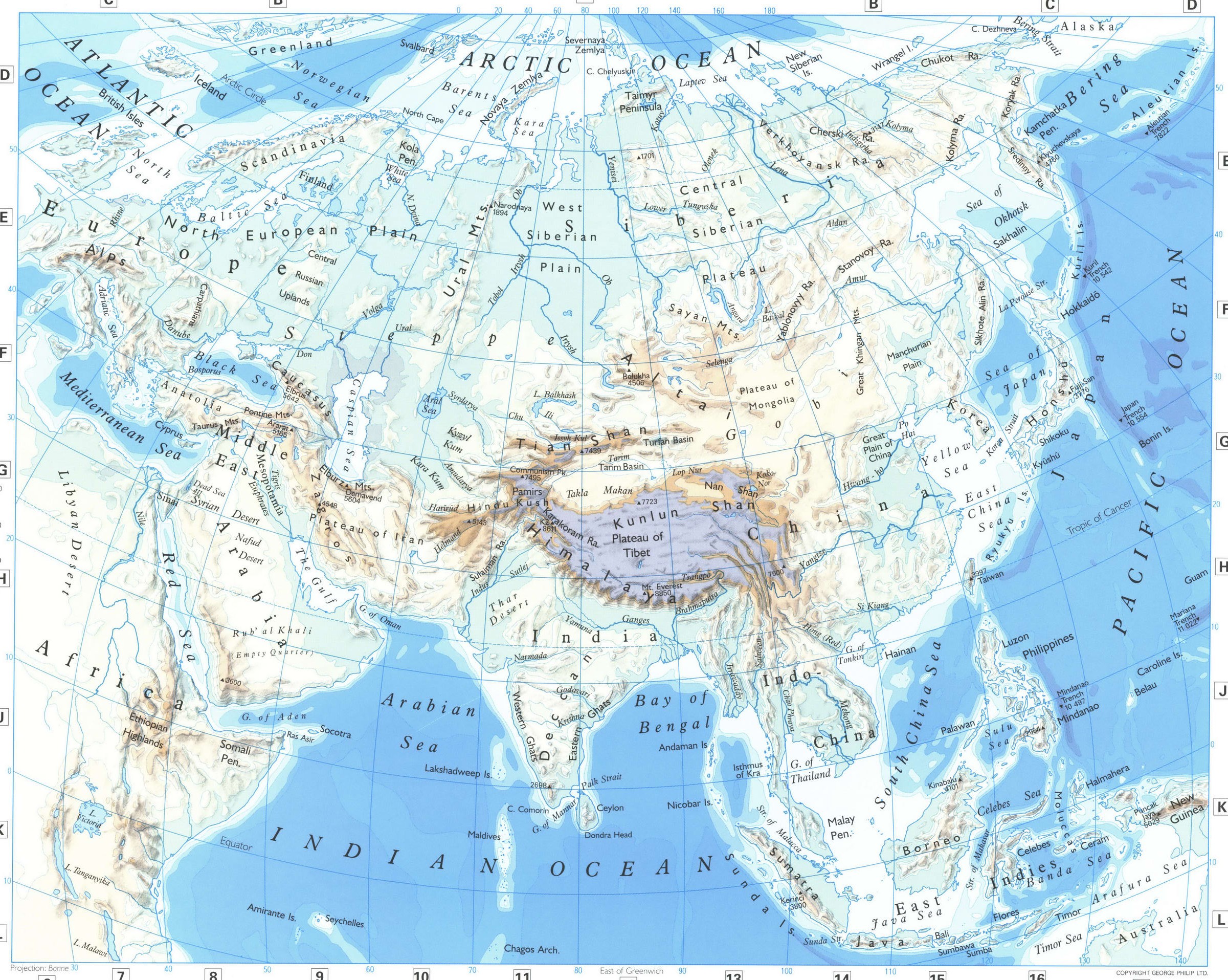 Asia map. Phisical map of Asia. Detailed physical map of Eurasia Asia map. Phisical map of Asia. Detailed physical map of Eurasia