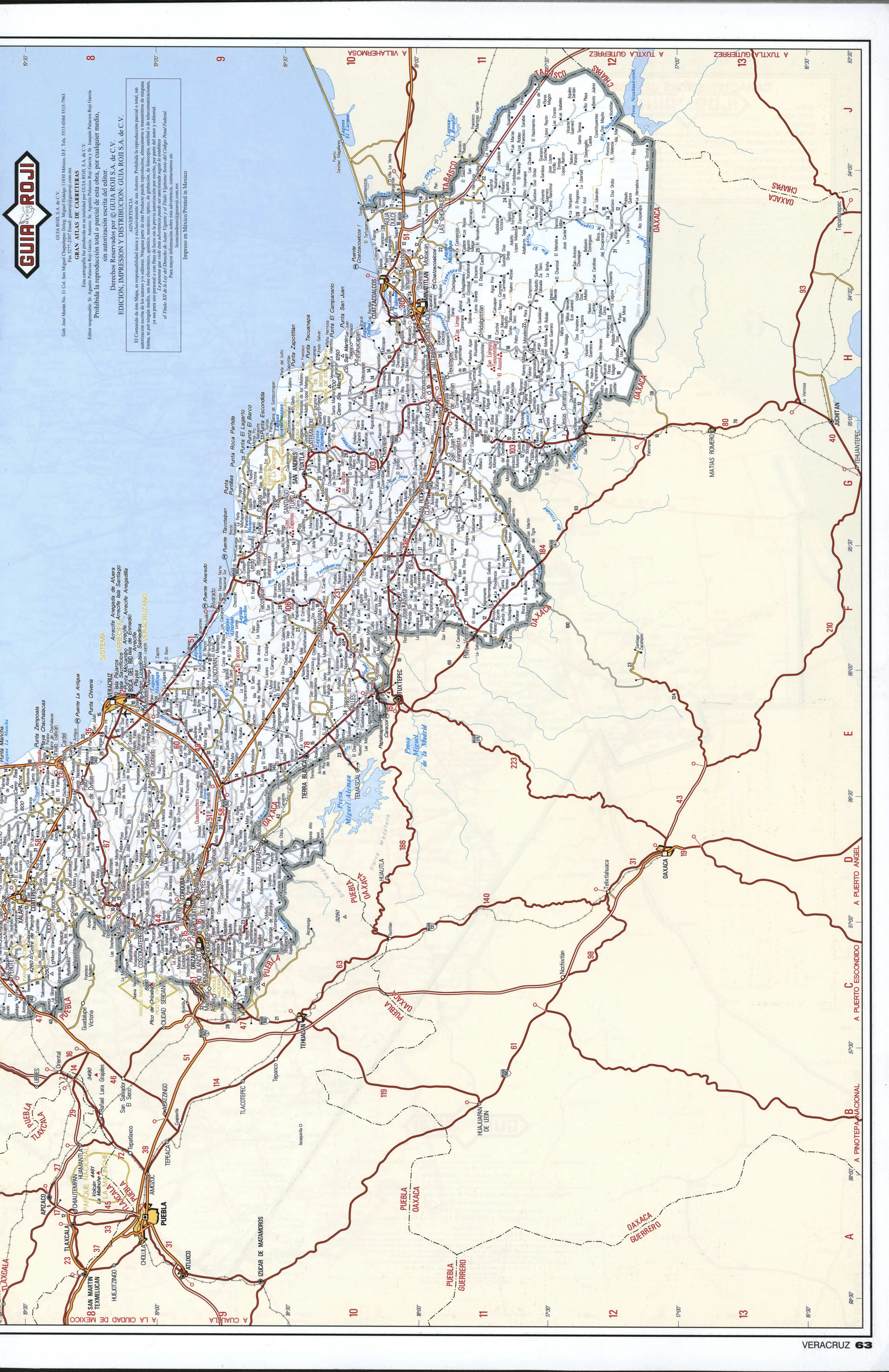 Veracruz state map southern. Detailed map of the Mexican state of Veracruz with roads, cities, villages Veracruz state map southern. Detailed map of the Mexican state of Veracruz with roads, cities, villages