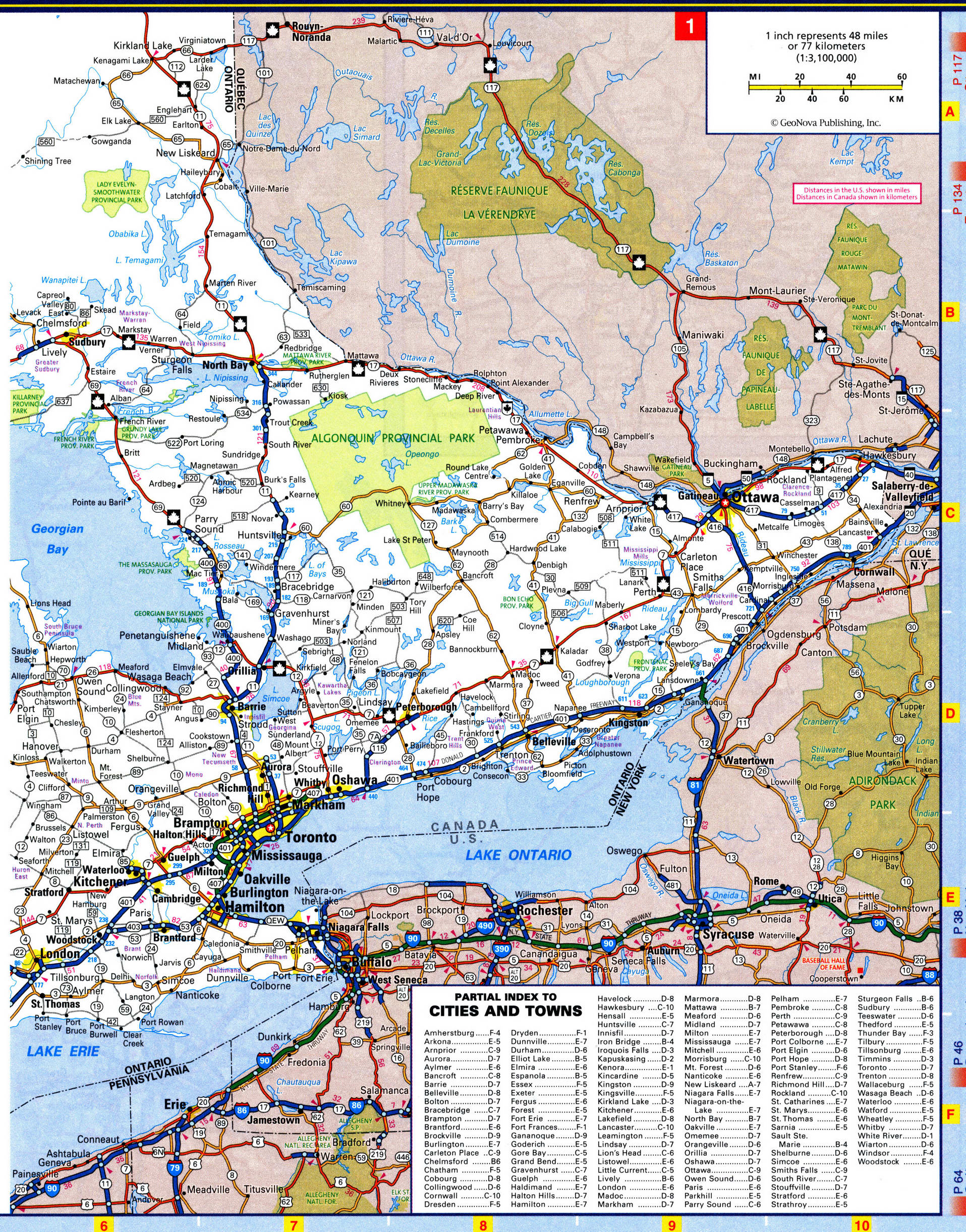 Ontario eastern highways map. Detailed map of the province of Ontario with roads and highways Ontario eastern highways map. Detailed map of the province of Ontario with roads and highways