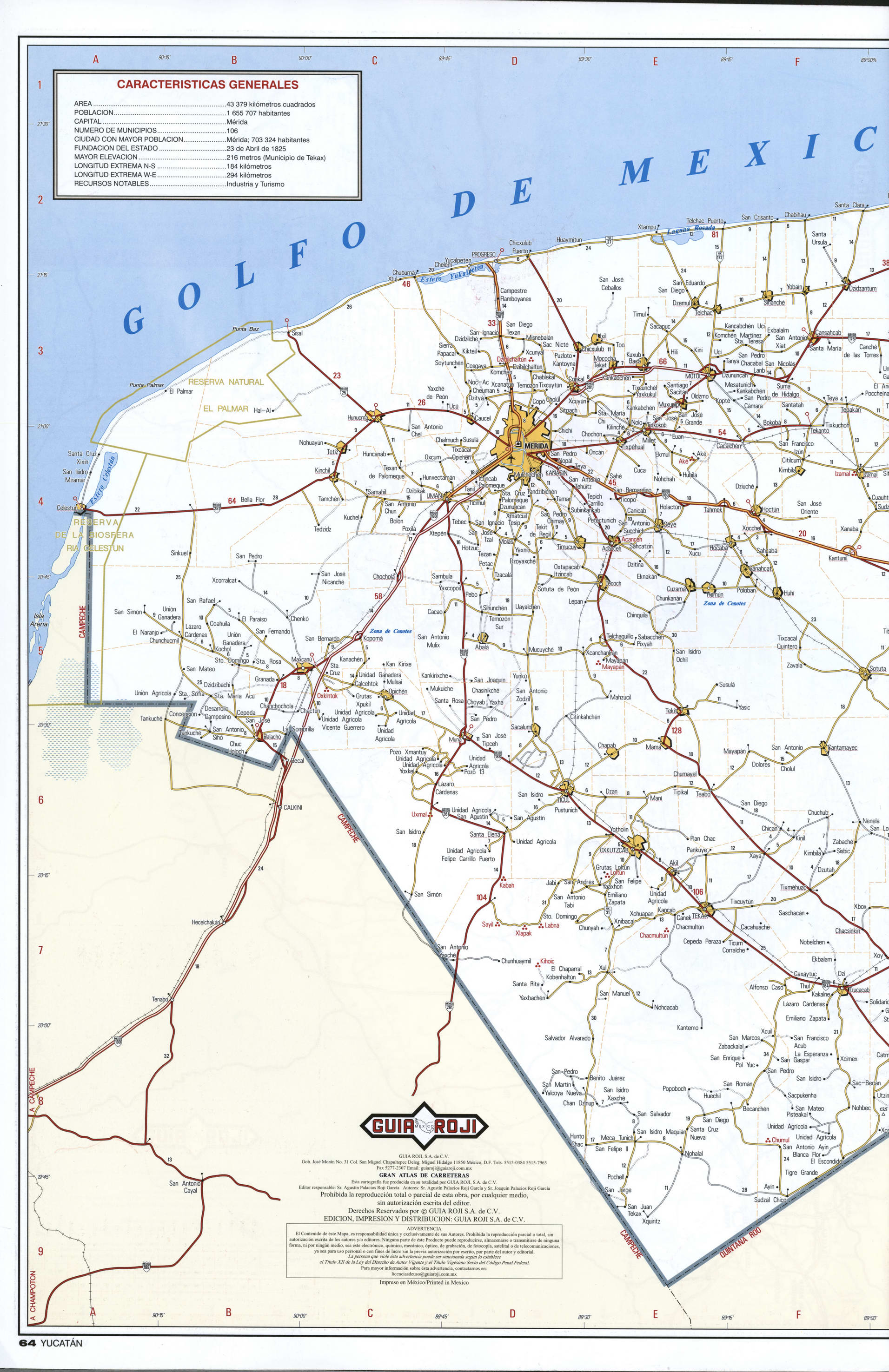 Yucatan state map western. Detailed map of the Mexican state of Yucatan with roads, cities, villages Yucatan state map western. Detailed map of the Mexican state of Yucatan with roads, cities, villages