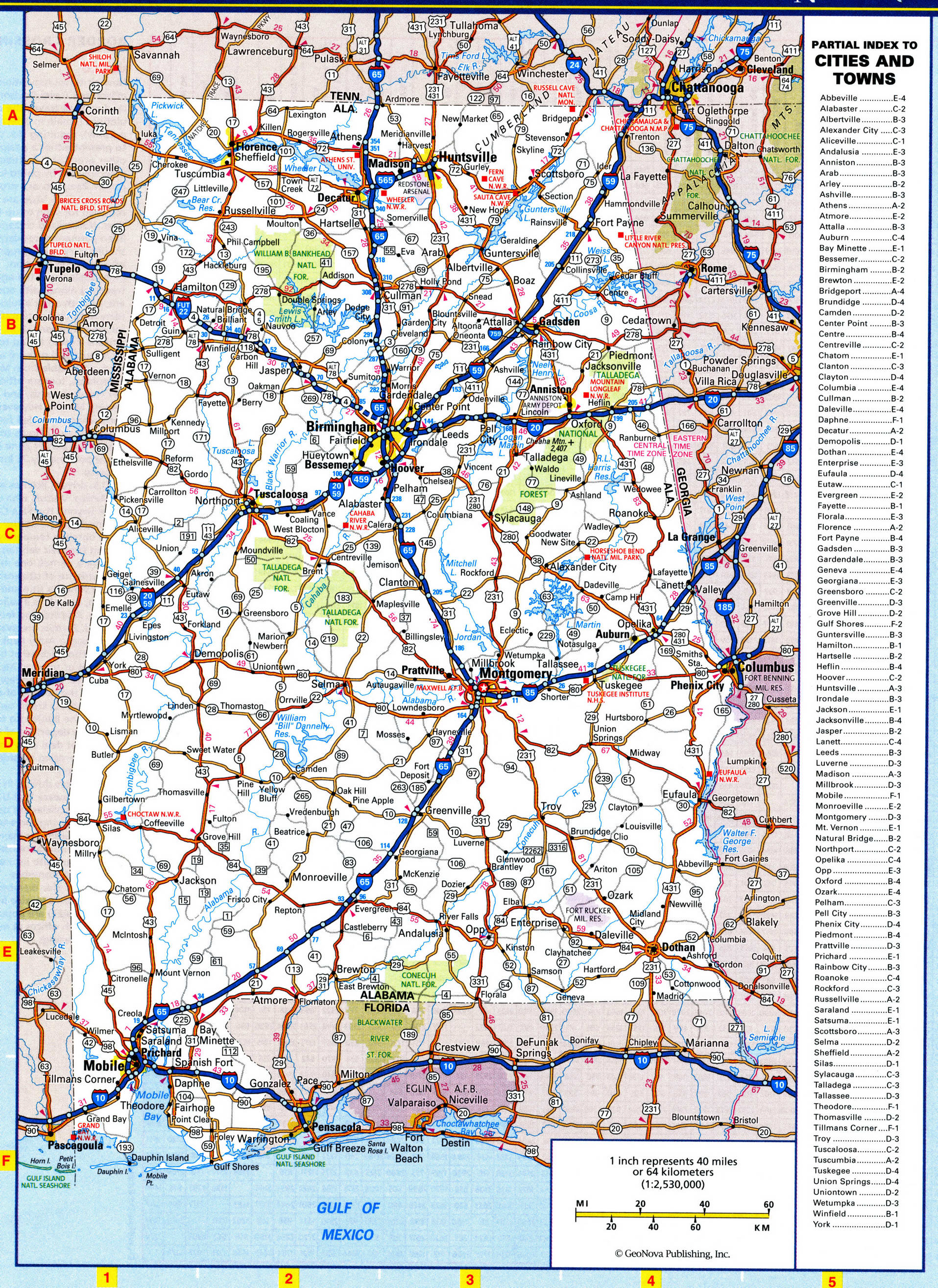 Alabama highway map. Detailed road map of the state of Alabama with towns and villages Alabama highway map. Detailed road map of the state of Alabama with towns and villages