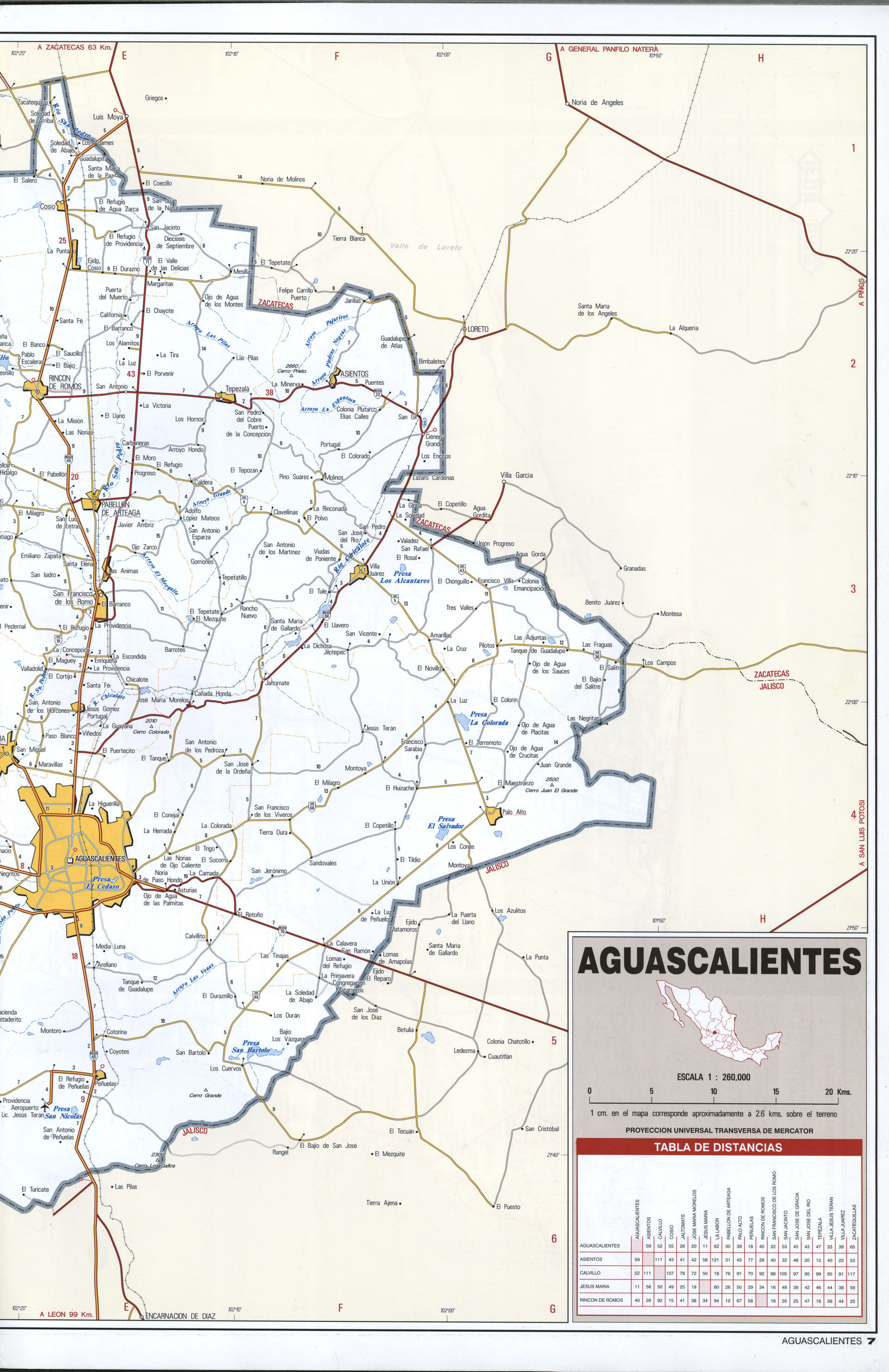 Aguascalientes state map east. Detailed map of the Mexican state of Aguascalientes with roads, cities, villages Aguascalientes state map east. Detailed map of the Mexican state of Aguascalientes with roads, cities, villages