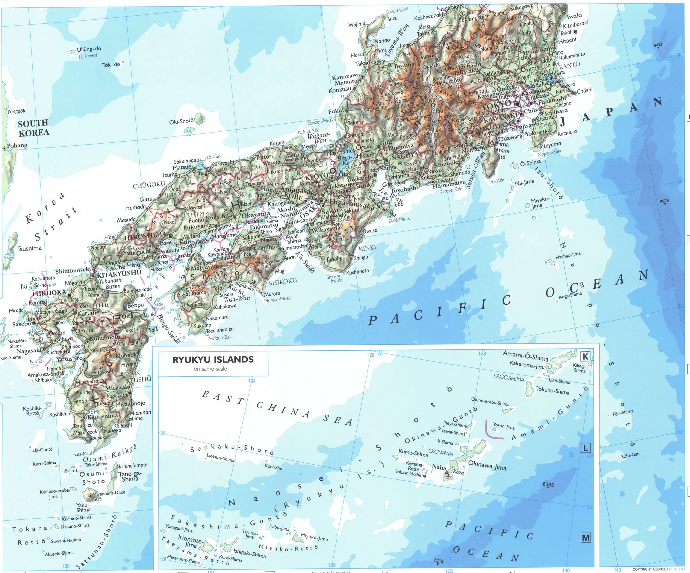 Map of Japan with cities and towns. Detailed large-scale map of Japan - south part Map of Japan with cities and towns. Detailed large-scale map of Japan - south part