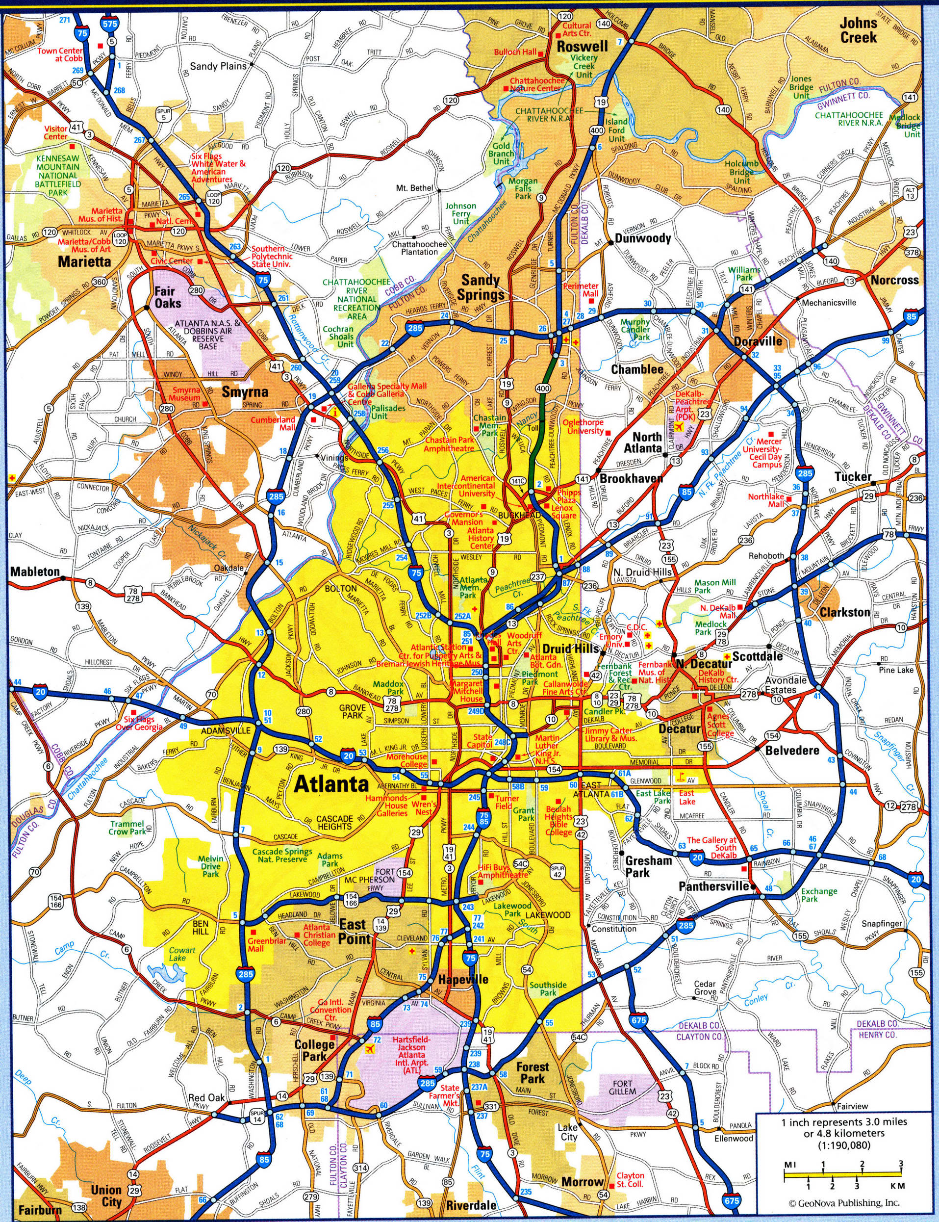 Atlanta city map. Detailed map of all roads in Atlanta and the surrounding areas Atlanta city map. Detailed map of all roads in Atlanta and the surrounding areas