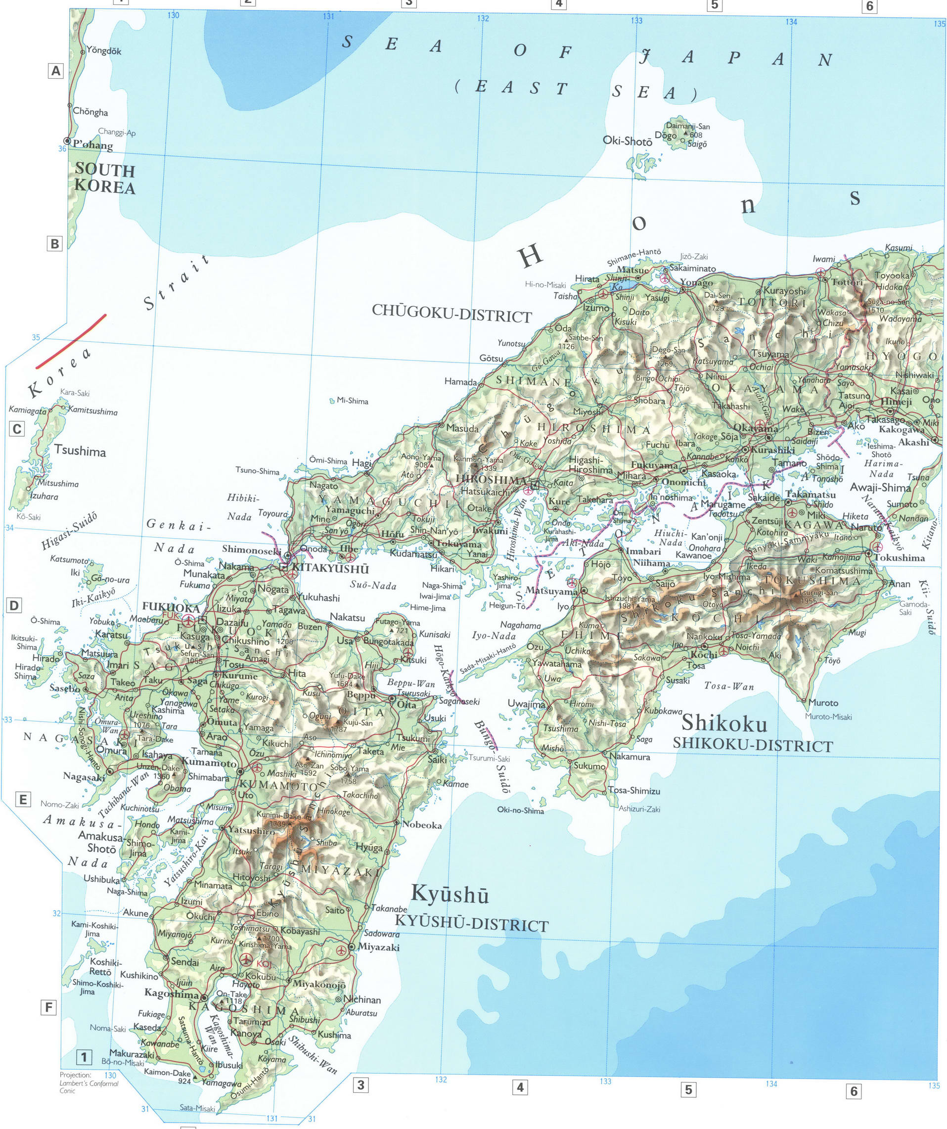 Southern Japan map. A detailed geographical map of southern Japan with cities and towns. Southern Japan map. A detailed geographical map of southern Japan with cities and towns.