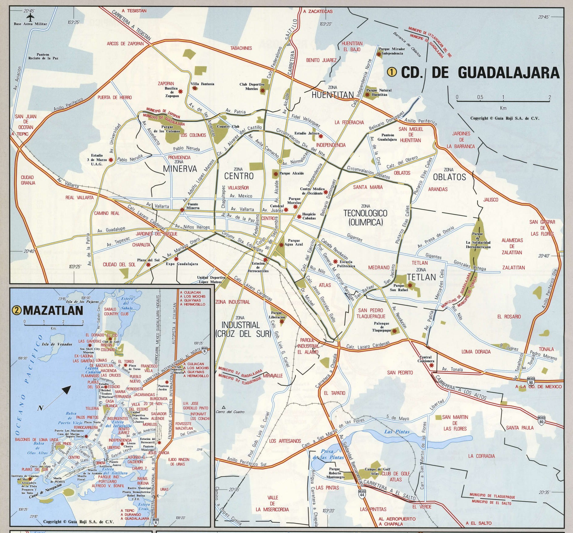 Guadalajara city map. Detailed map of Guadalajara with streets, roads, and public places. Guadalajara city map. Detailed map of Guadalajara with streets, roads, and public places.