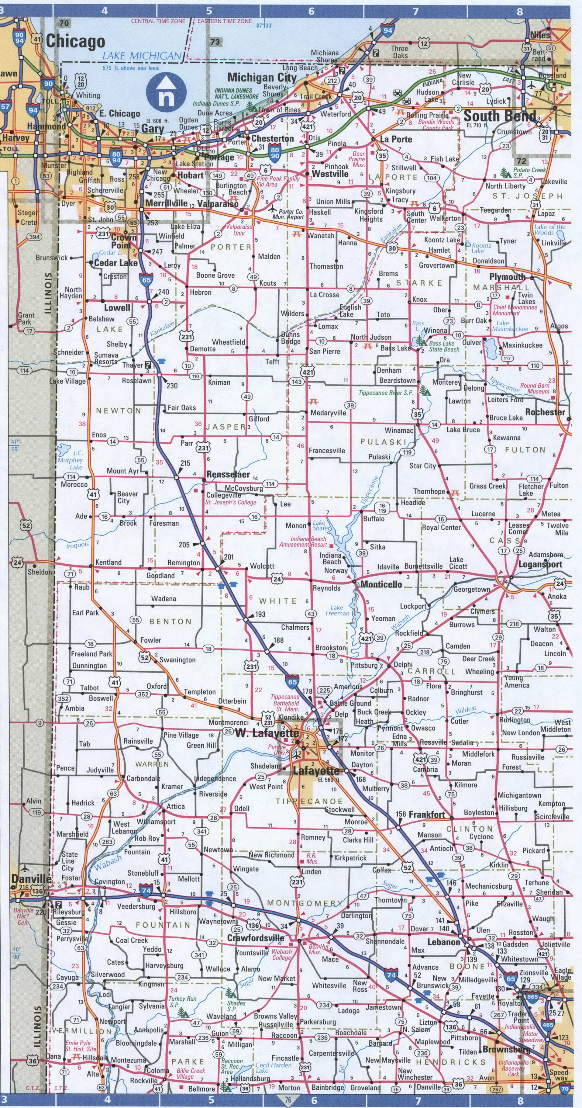 Indiana northern map. Detailed map of all roads in Northern Indiana with distances between cities and towns. Indiana northern map. Detailed map of all roads in Northern Indiana with distances between cities and towns.