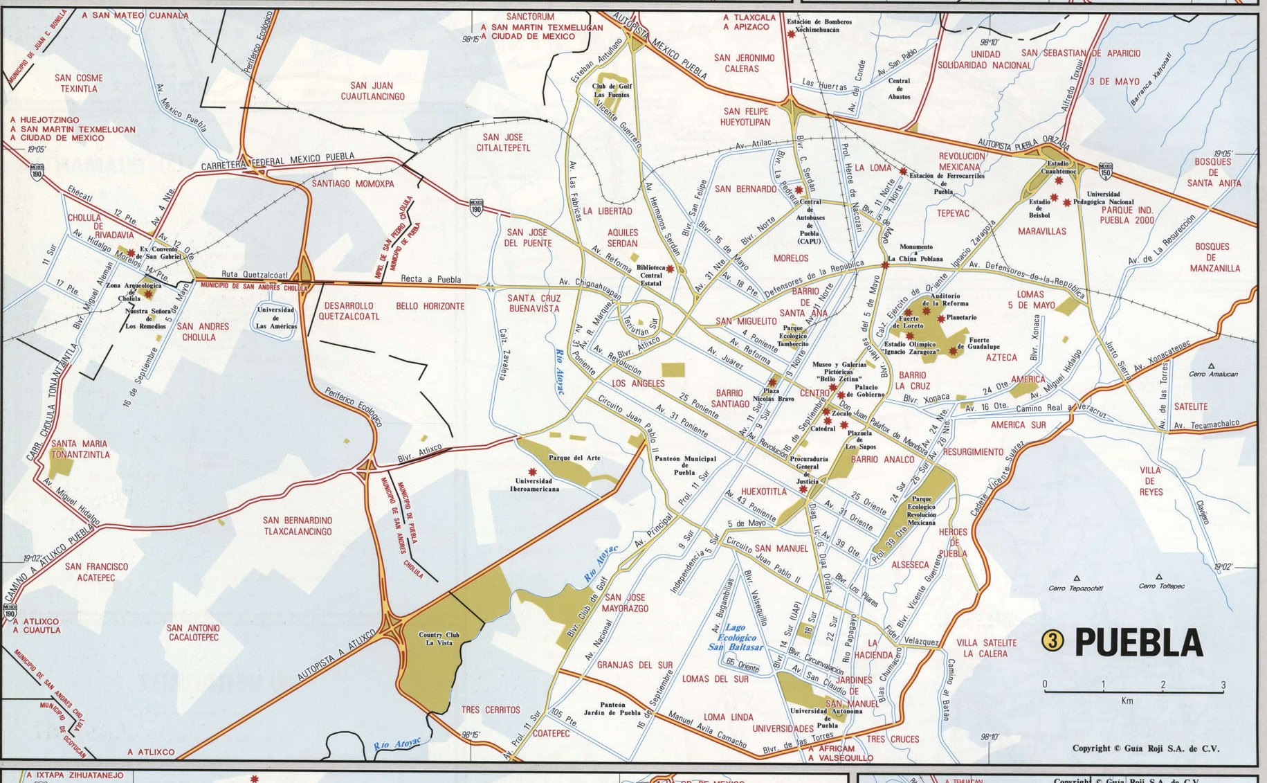 Puebla city map. Detailed map of Puebla with streets, roads, and public places. Puebla city map. Detailed map of Puebla with streets, roads, and public places.