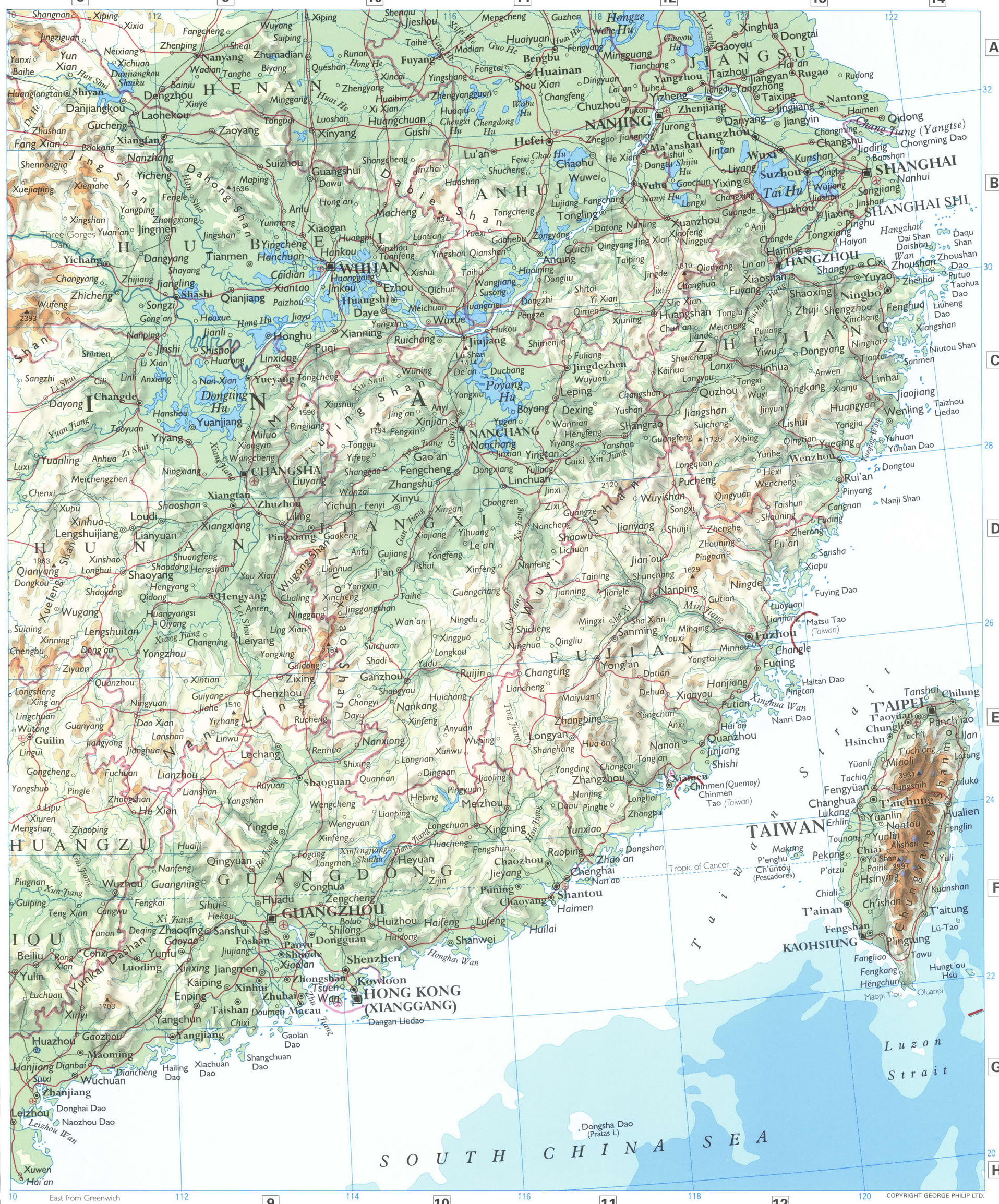Southeastern China and Taiwan map. Detailed phisical map of southeast China and Taiwan Southeastern China and Taiwan map. Detailed phisical map of southeast China and Taiwan