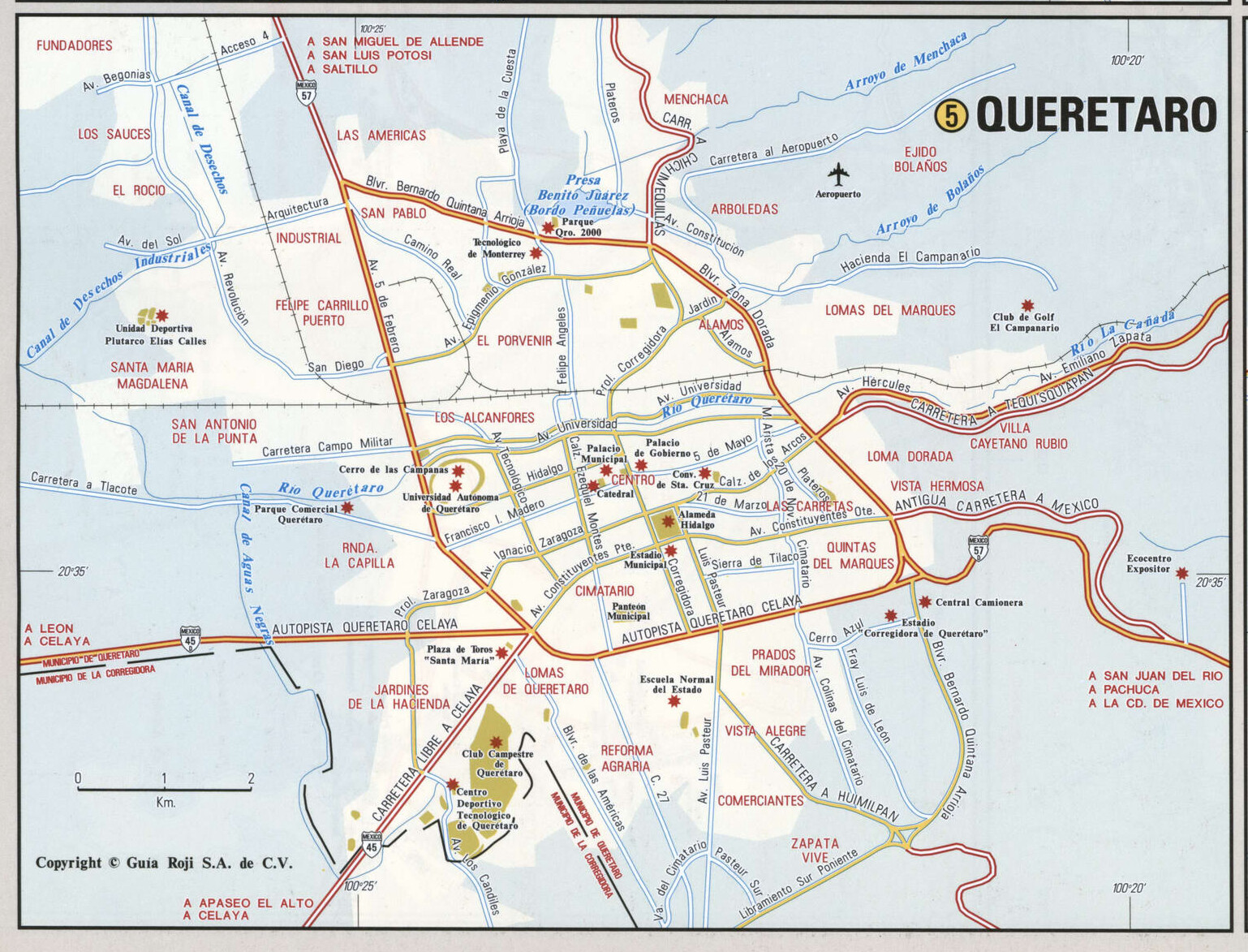 Queretaro city map. Detailed map of Queretaro with streets, roads, and public places. Queretaro city map. Detailed map of Queretaro with streets, roads, and public places.