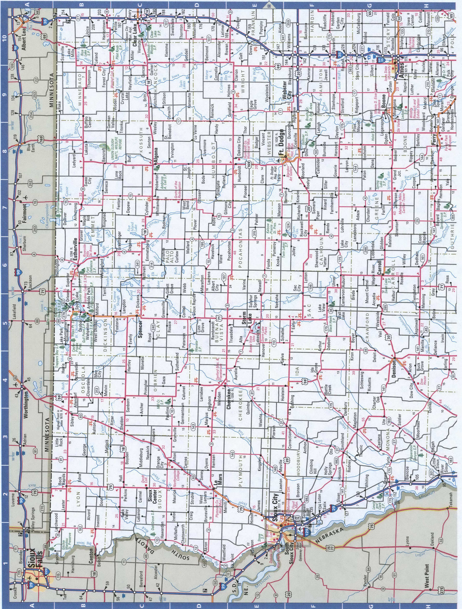 West Iowa map. Detailed map of all roads in Western Iowa with distances between cities and towns. West Iowa map. Detailed map of all roads in Western Iowa with distances between cities and towns.