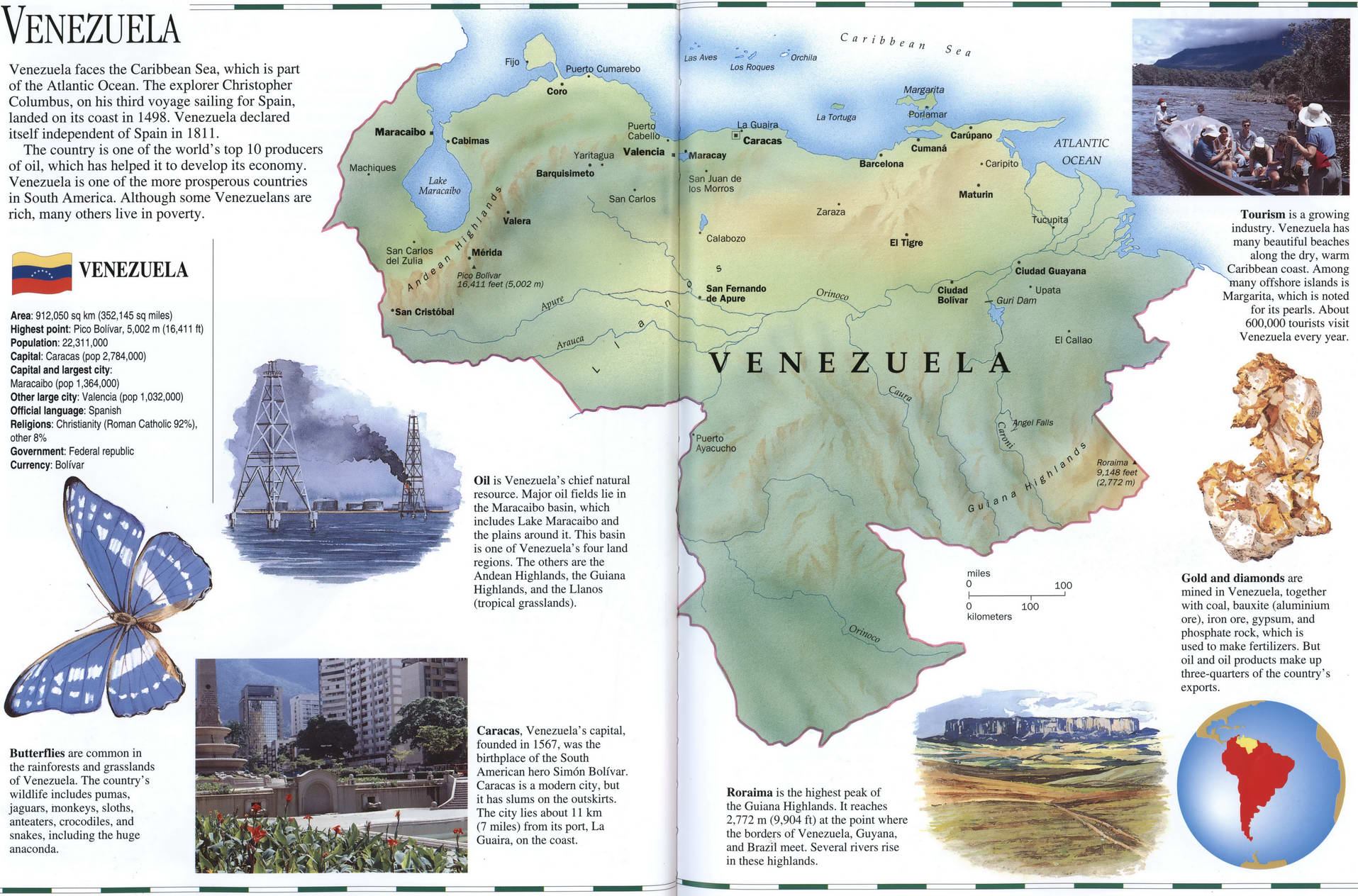 Geographic map of Venezuela. Detailed map of Venezuela with a brief description of the country. Venezuela on the world map. Geographic map of Venezuela. Detailed map of Venezuela with a brief description of the country. Venezuela on the world map.