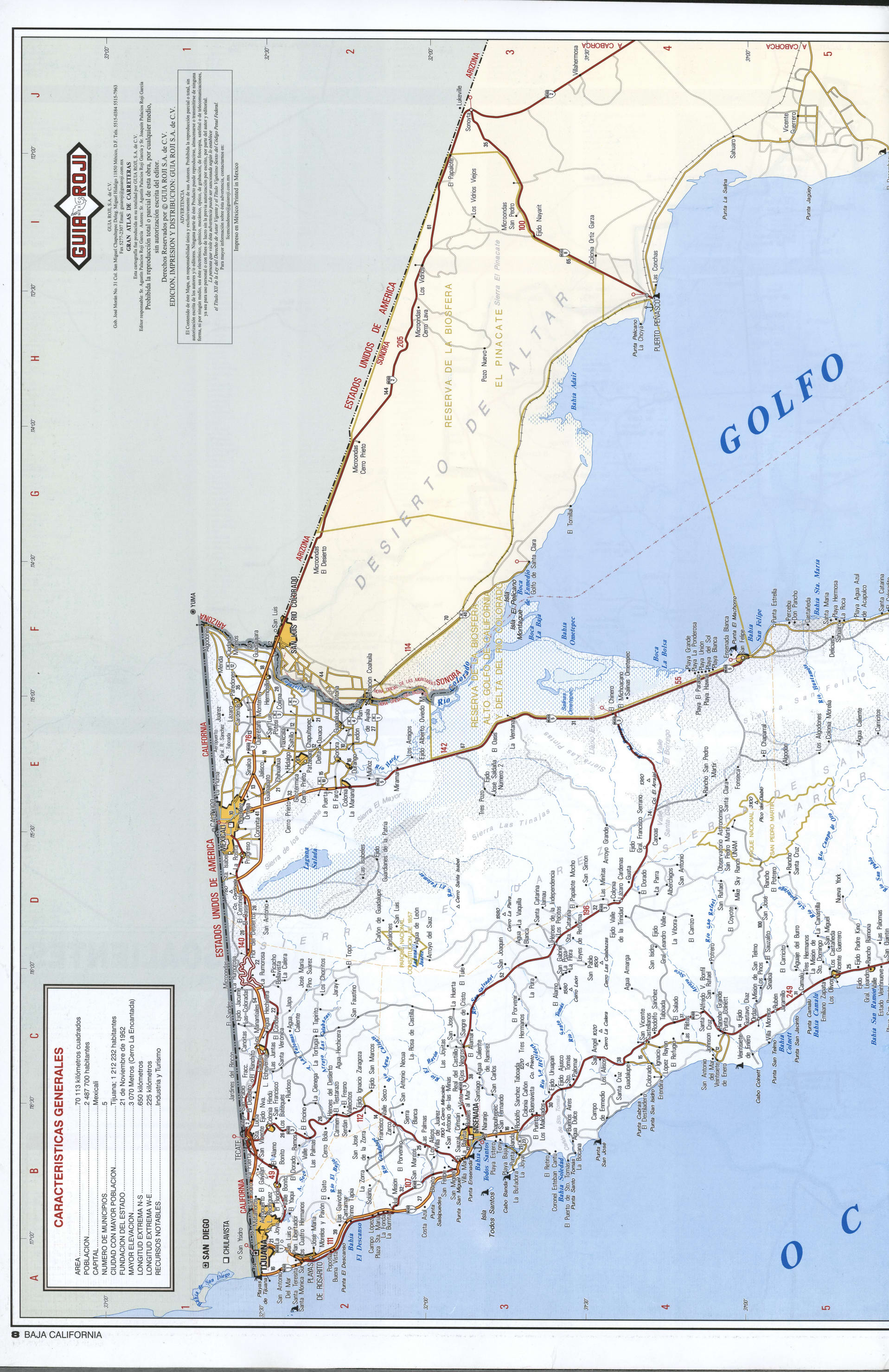 Baja California map northern. Detailed map of the Mexican state of Baja California with roads, cities, villages Baja California map northern. Detailed map of the Mexican state of Baja California with roads, cities, villages