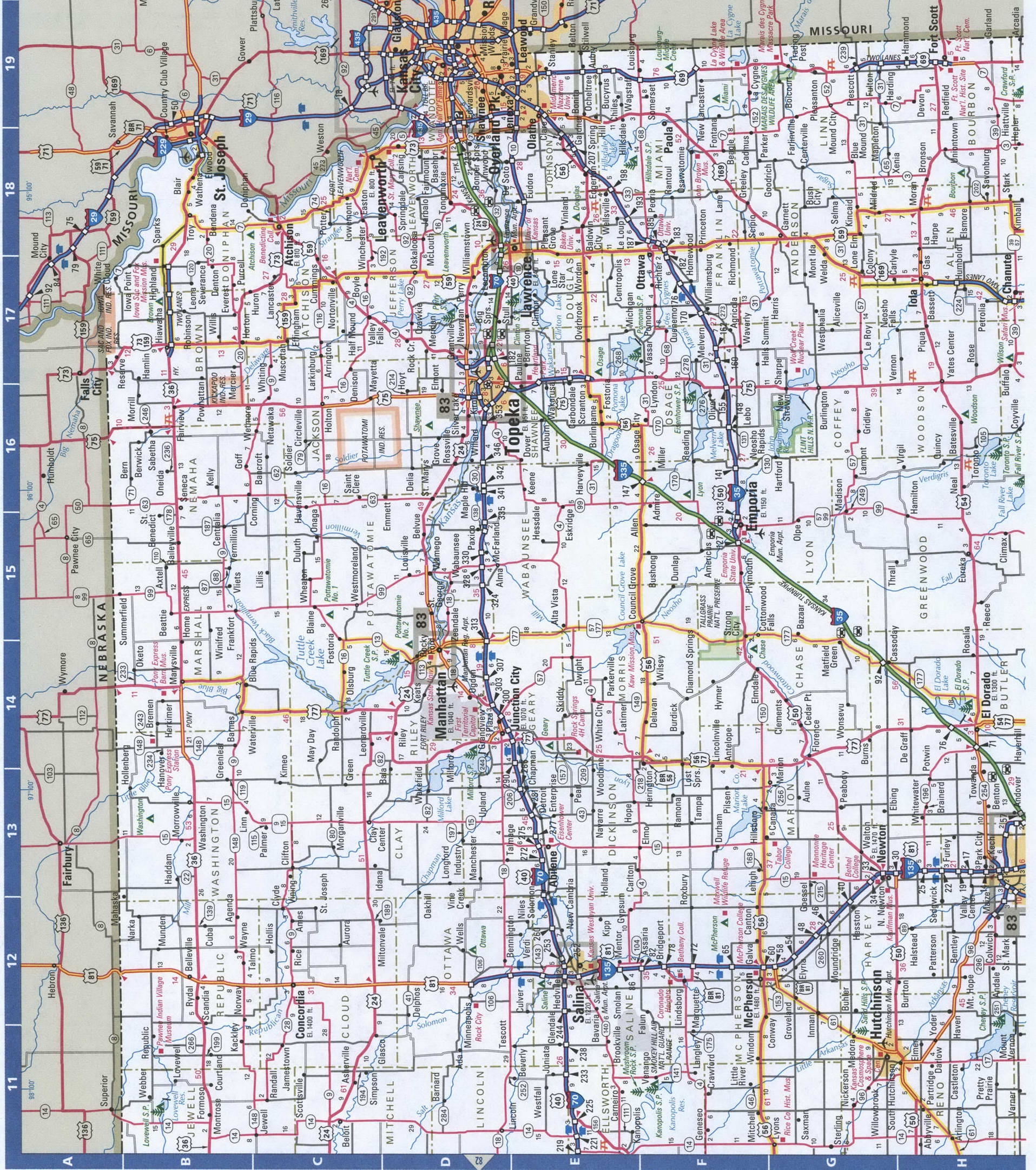 East Kansas map. Detailed map of all roads in Eastern Kansas with distances between cities and towns. East Kansas map. Detailed map of all roads in Eastern Kansas with distances between cities and towns.