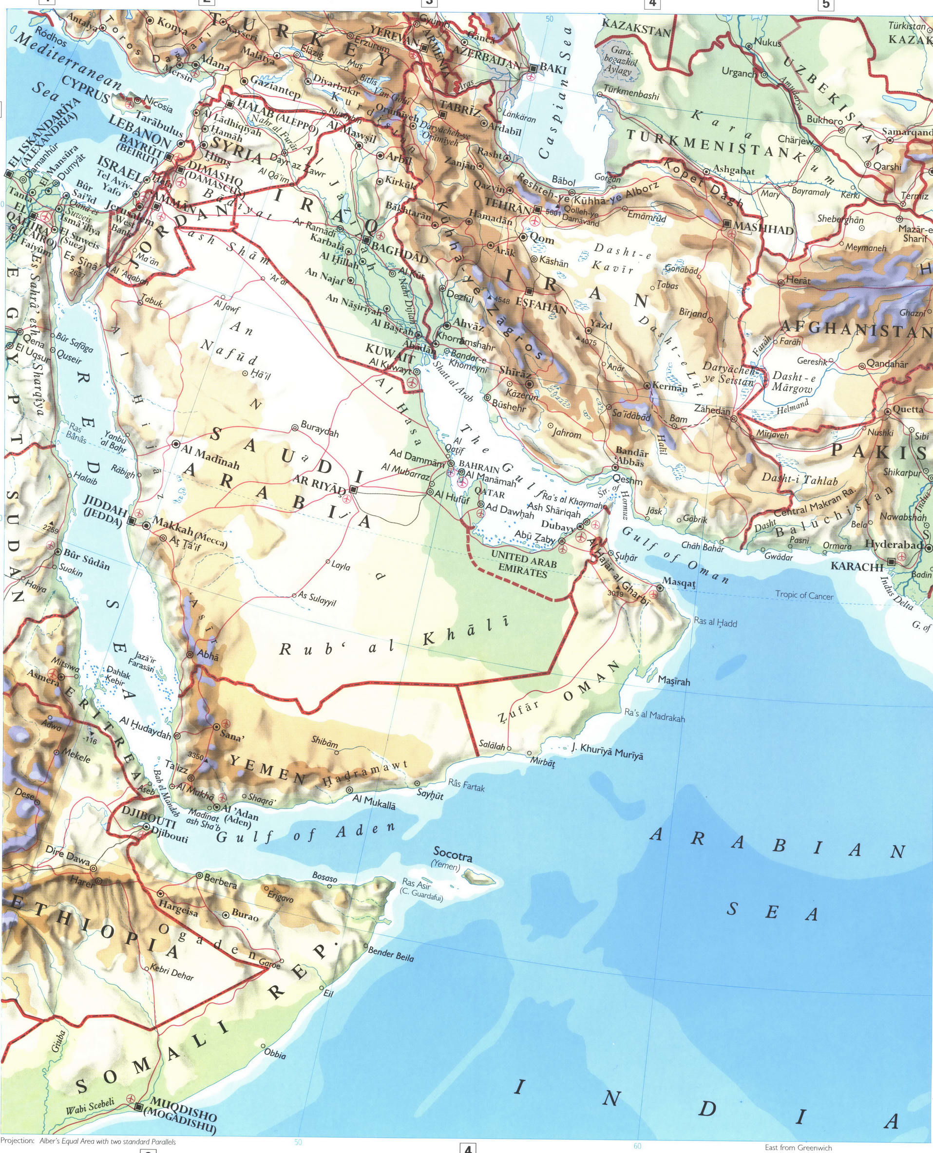 Southern Asia and Middle East. A large detailed physical map of the Near and Middle East Southern Asia and Middle East. A large detailed physical map of the Near and Middle East