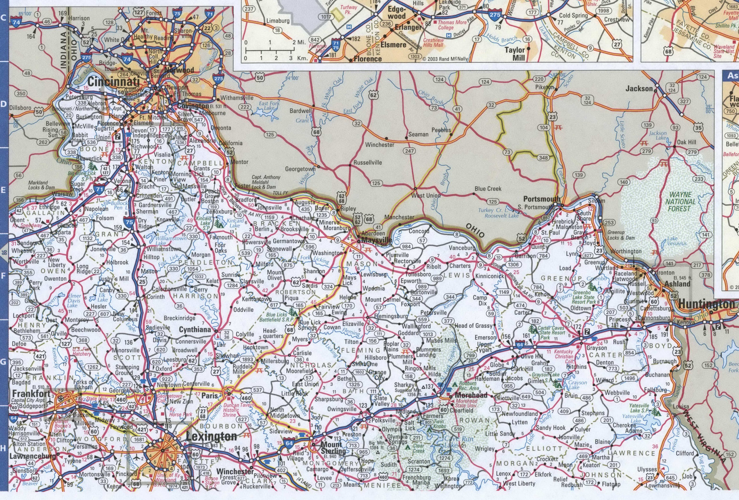 Kentucky east map. Detailed map of all roads in Eastern Kentucky with distances between cities and towns. Kentucky east map. Detailed map of all roads in Eastern Kentucky with distances between cities and towns.