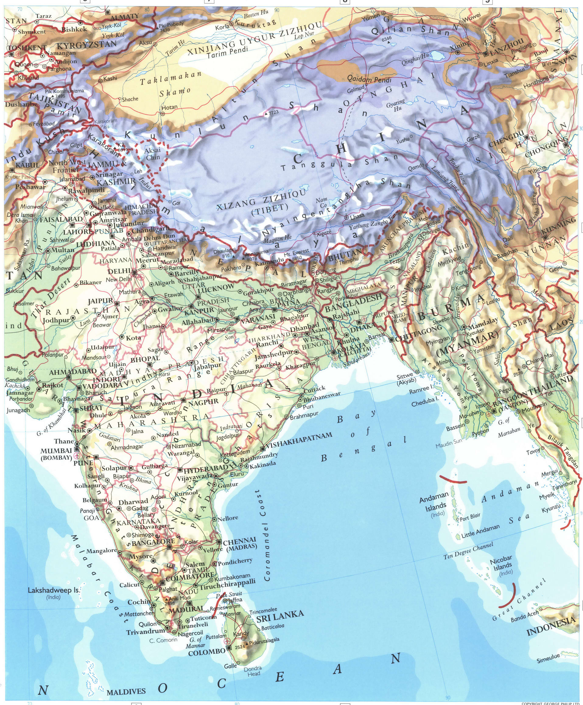 Southern Asia and Middle East map. A large detailed physical map of the Near and Middle East Southern Asia and Middle East map. A large detailed physical map of the Near and Middle East