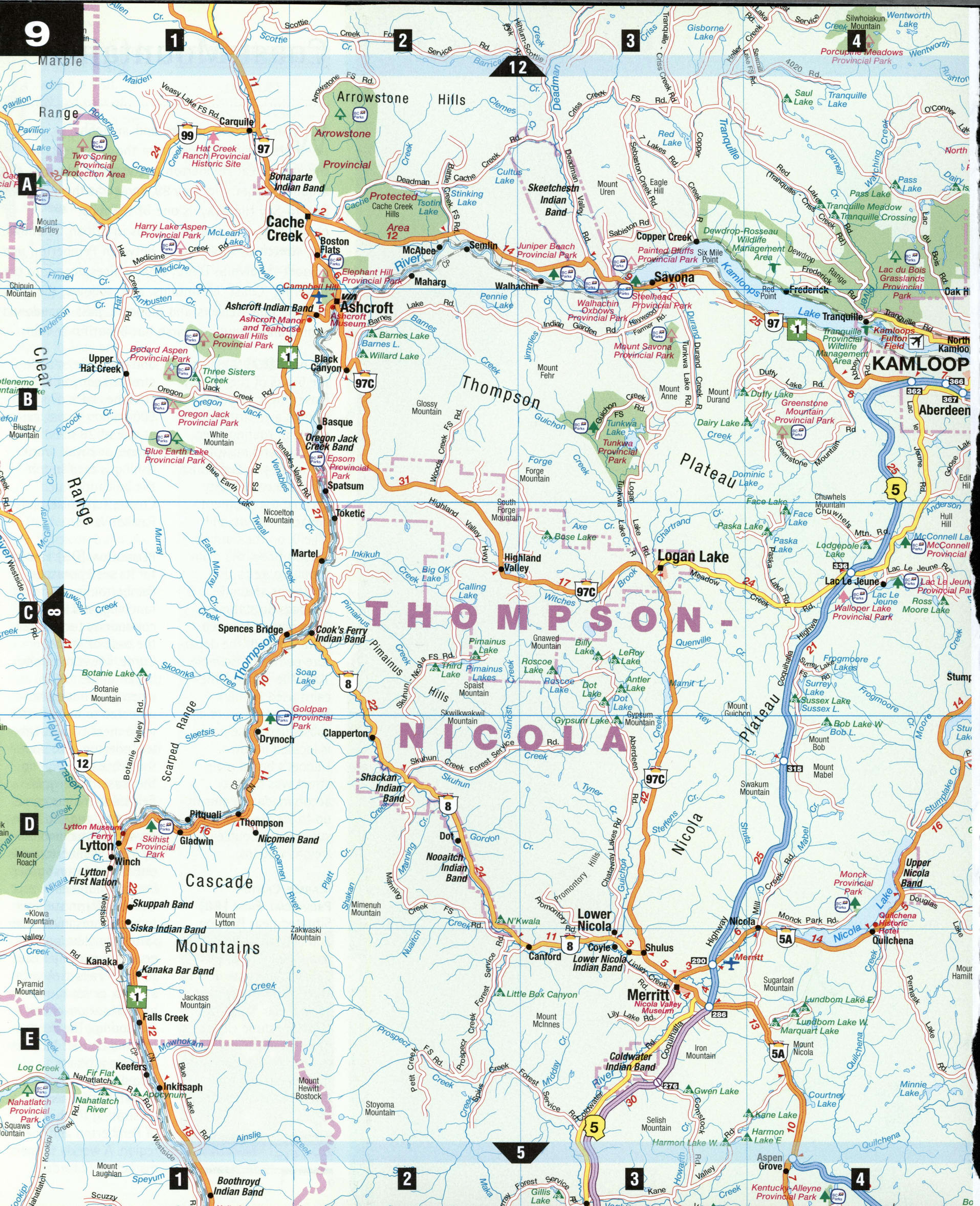 Thompson Nicola map. Detailed map of the surroundings of Vernon with roads, villages, names of rivers and streams, mountains, and hills. Thompson Nicola map. Detailed map of the surroundings of Vernon with roads, villages, names of rivers and streams, mountains, and hills.