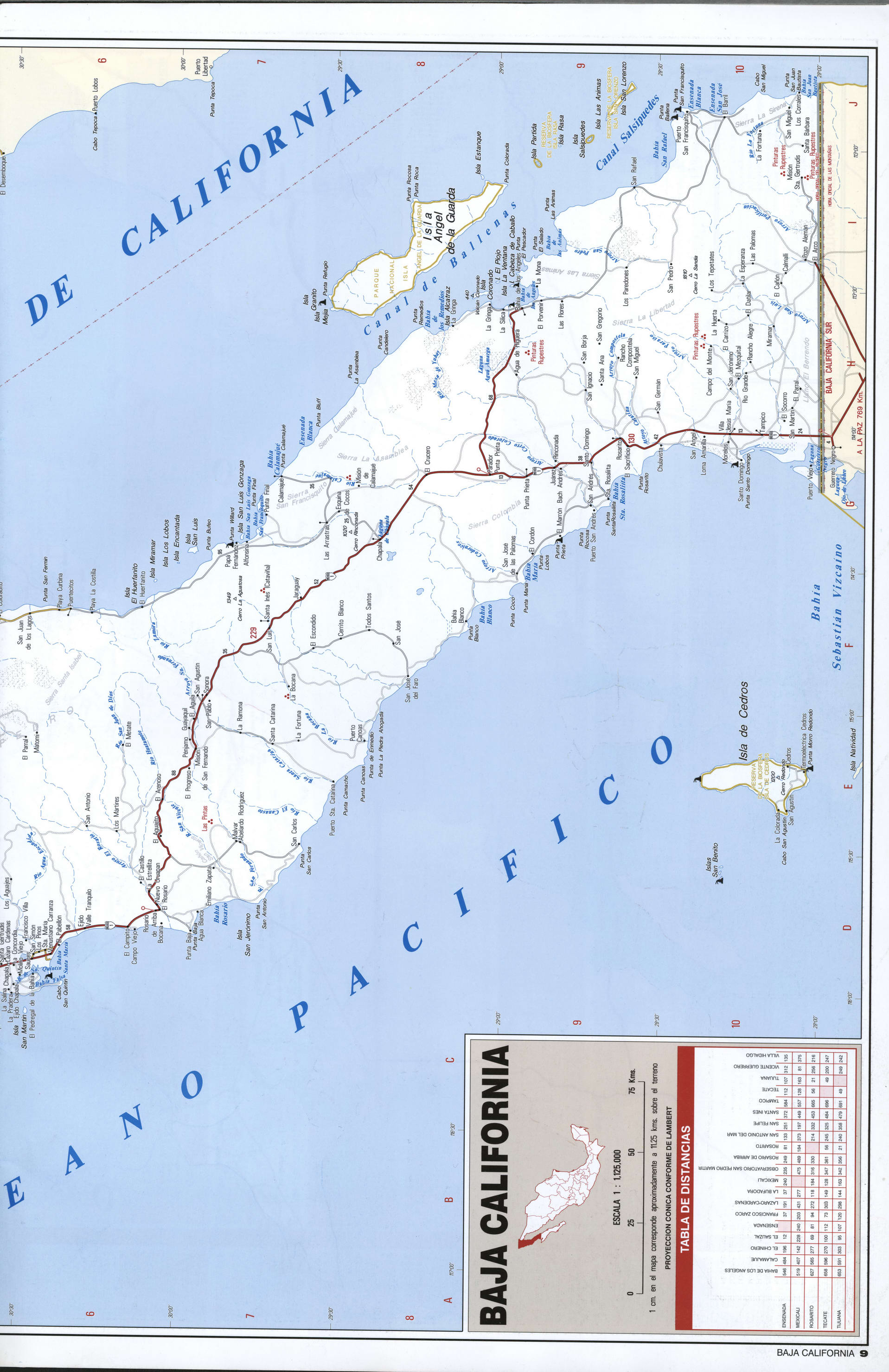 Baja California map southern. Detailed map of the Mexican state of Baja California with roads, cities, villages Baja California map southern. Detailed map of the Mexican state of Baja California with roads, cities, villages