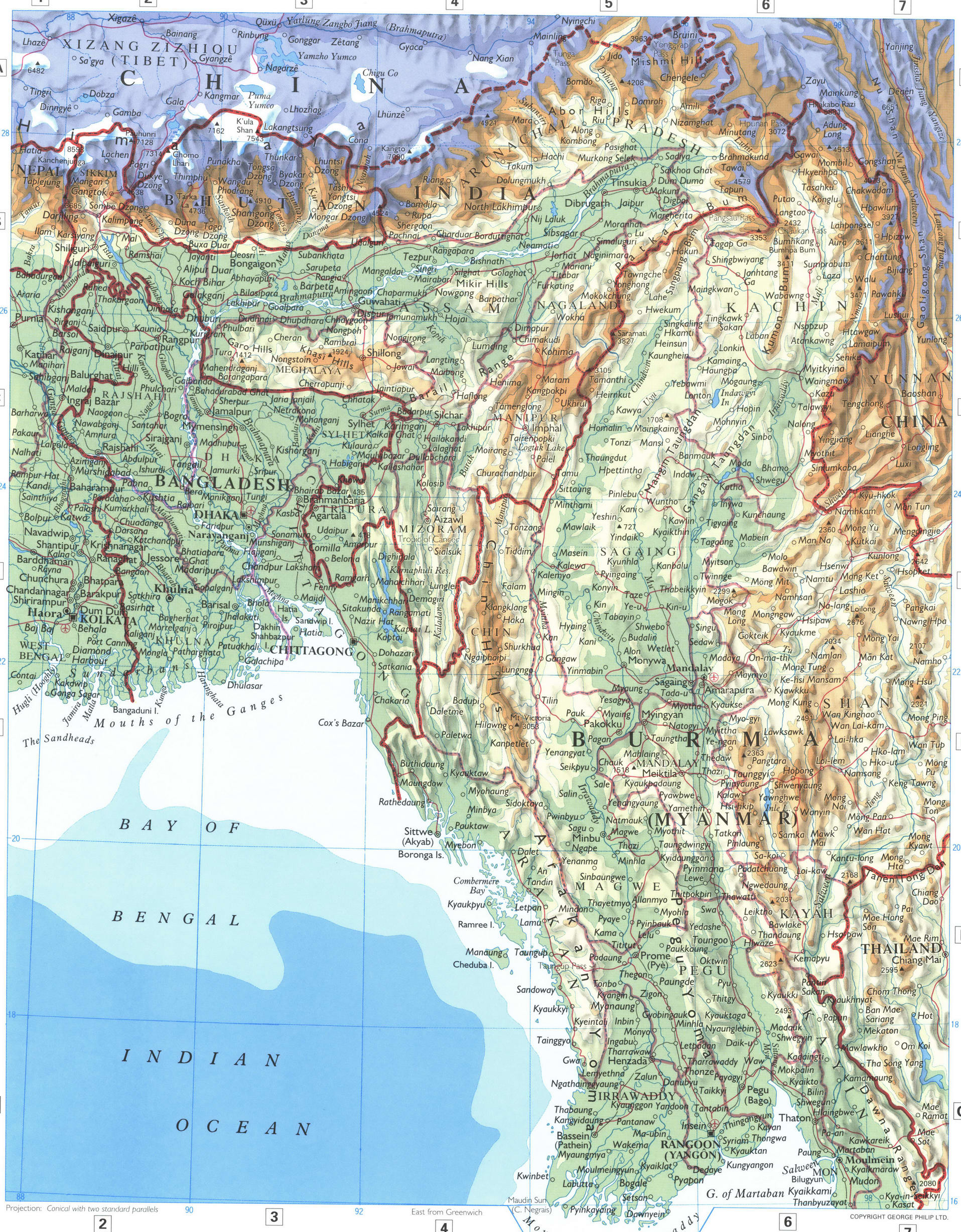 Burma and Bangladesh map. Detailed phisical map of Burma Burma and Bangladesh map. Detailed phisical map of Burma