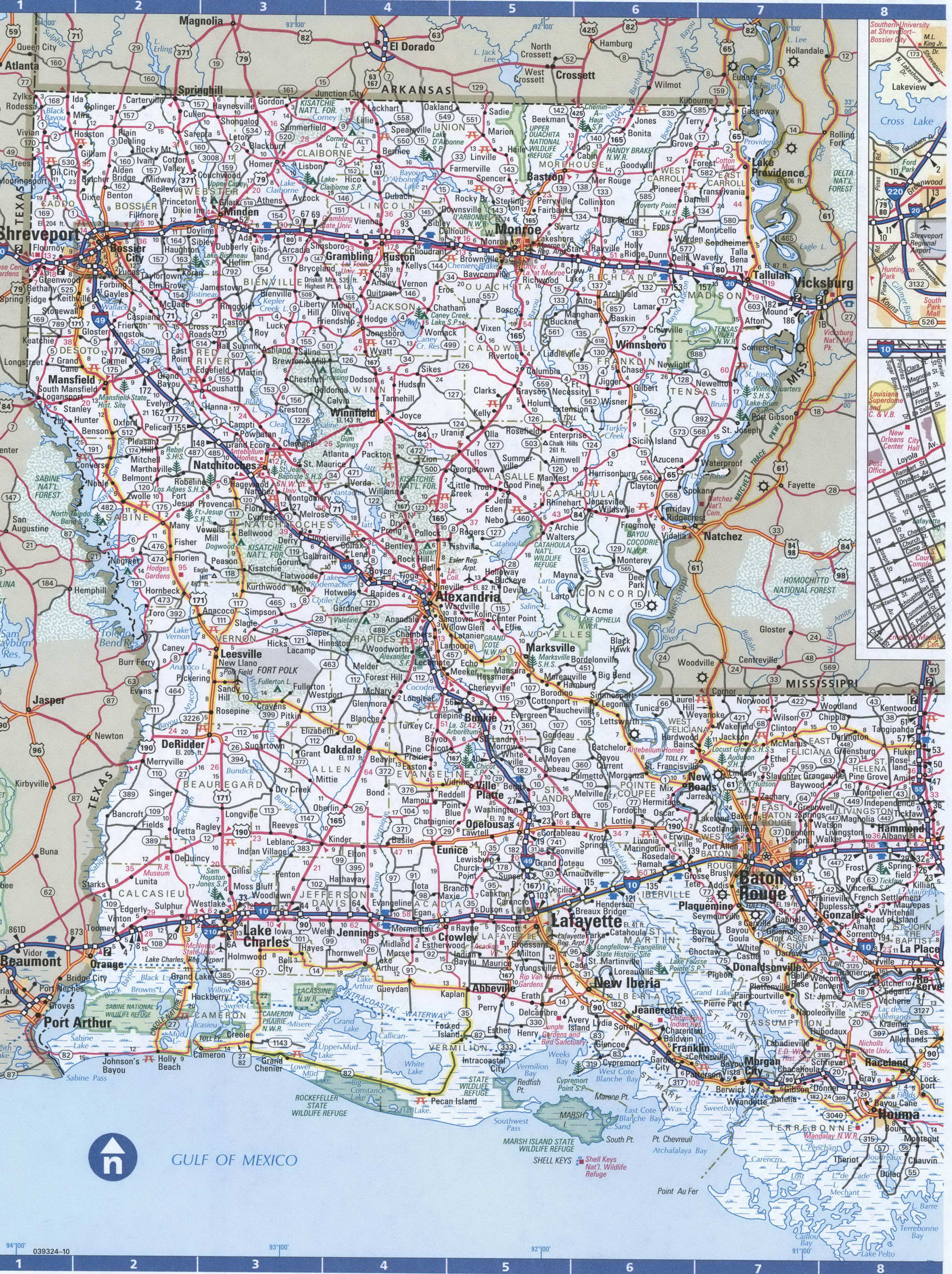 Louisiana detailed map. Detailed map of Louisiana with road numbers and distances between cities. Louisiana detailed map. Detailed map of Louisiana with road numbers and distances between cities.