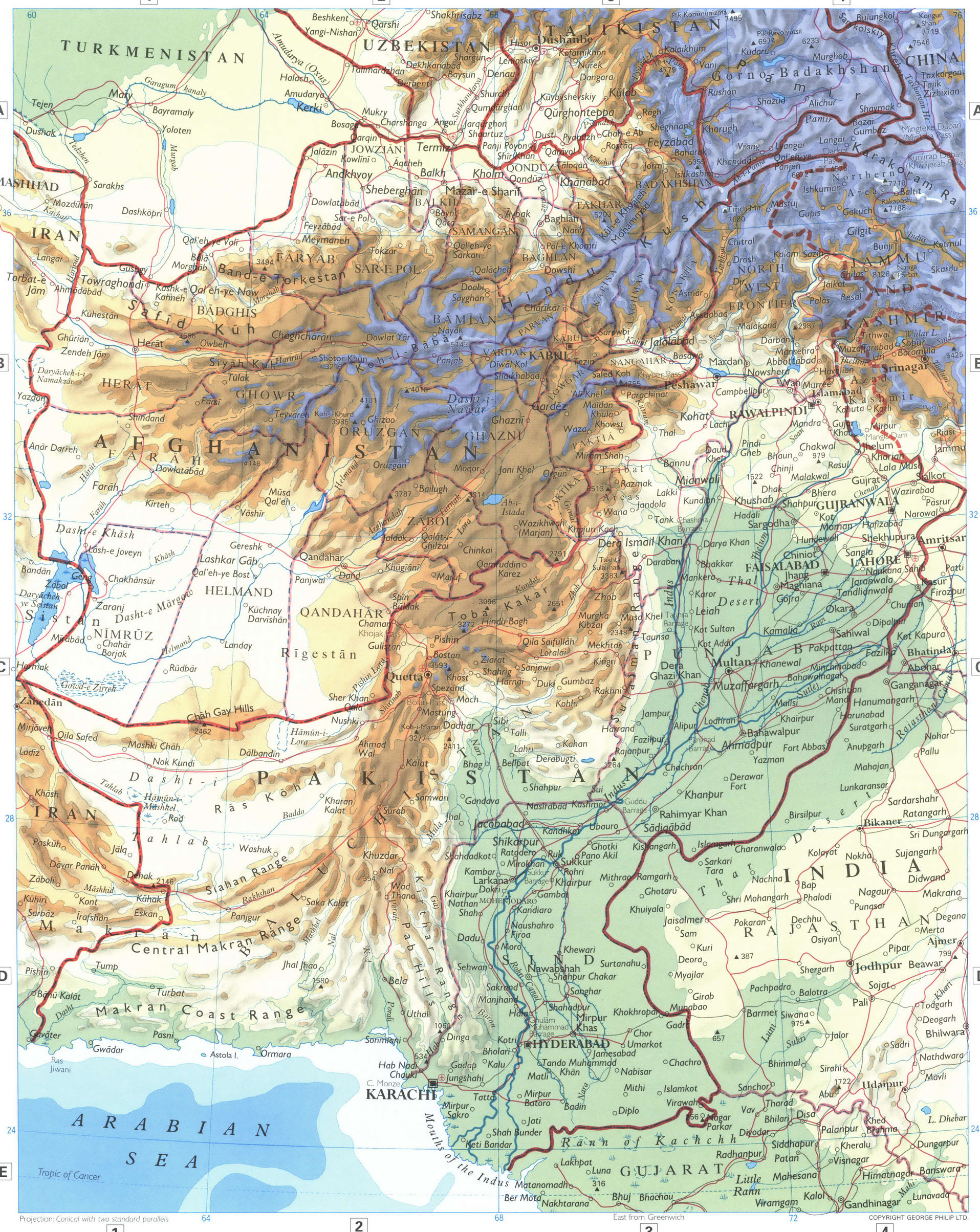 Afghanistan and Pakistan map. Phisical map of Pakistan and Afghanistan Afghanistan and Pakistan map. Phisical map of Pakistan and Afghanistan